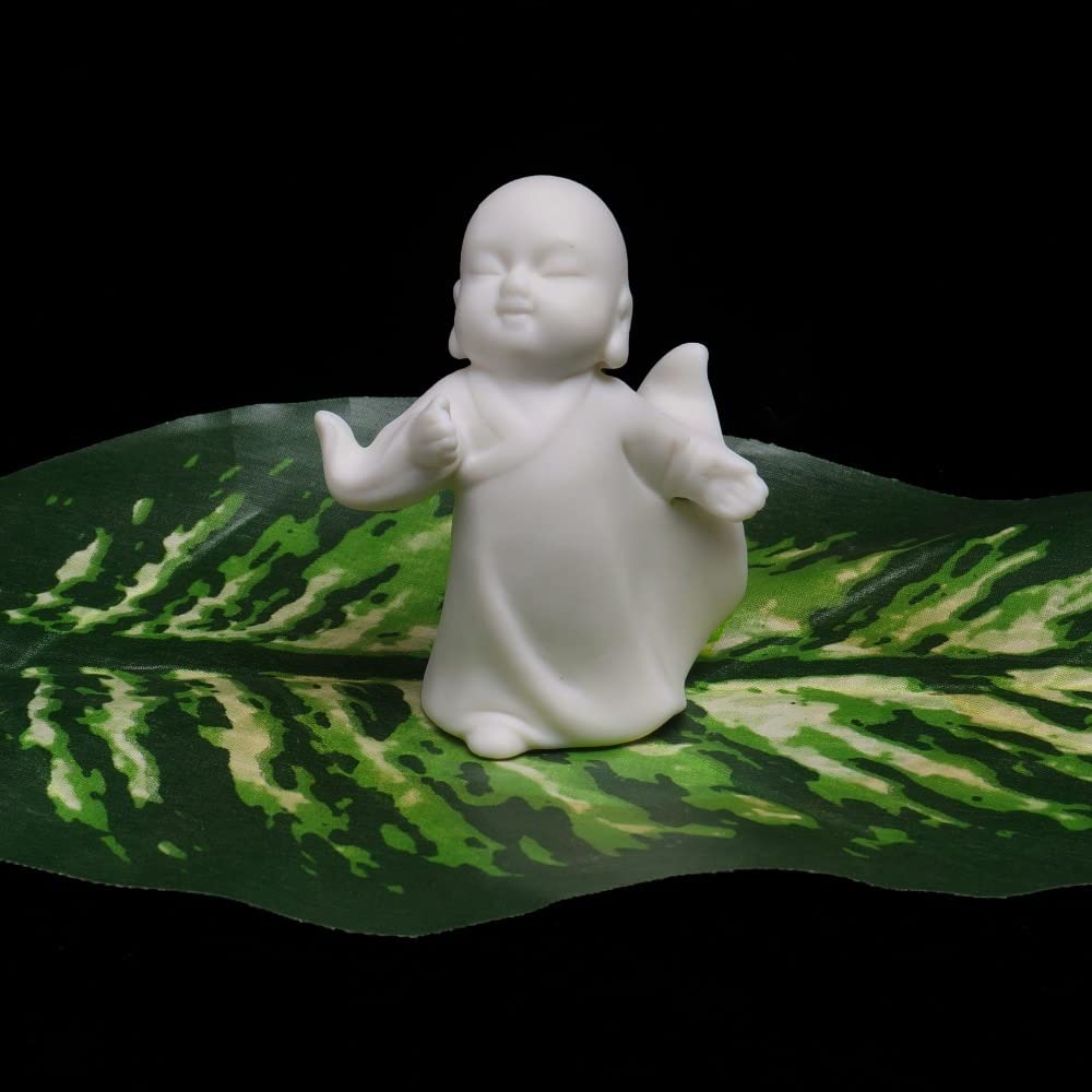 LILOVE Small Buddha Statue Monk Figurine - 4pcs Handmade Ceramic Yoga Decor, Indian Tea Pet & Meditation Ornament for Home, Office, Zen Garden Decor