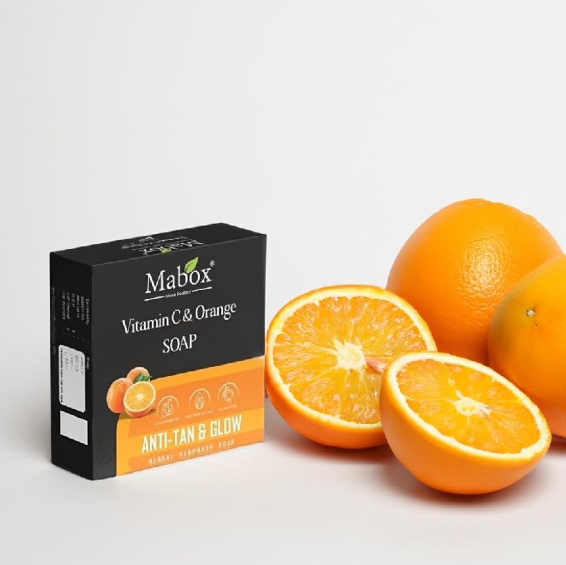 Organic Orange & Vitamin C Handmade Soap 100g - Anti-Tan, Brightening & Glowing Skin Care - Perfect for Daily Face & Body Cleansing, Sun Protection & Natural Radiance Boost