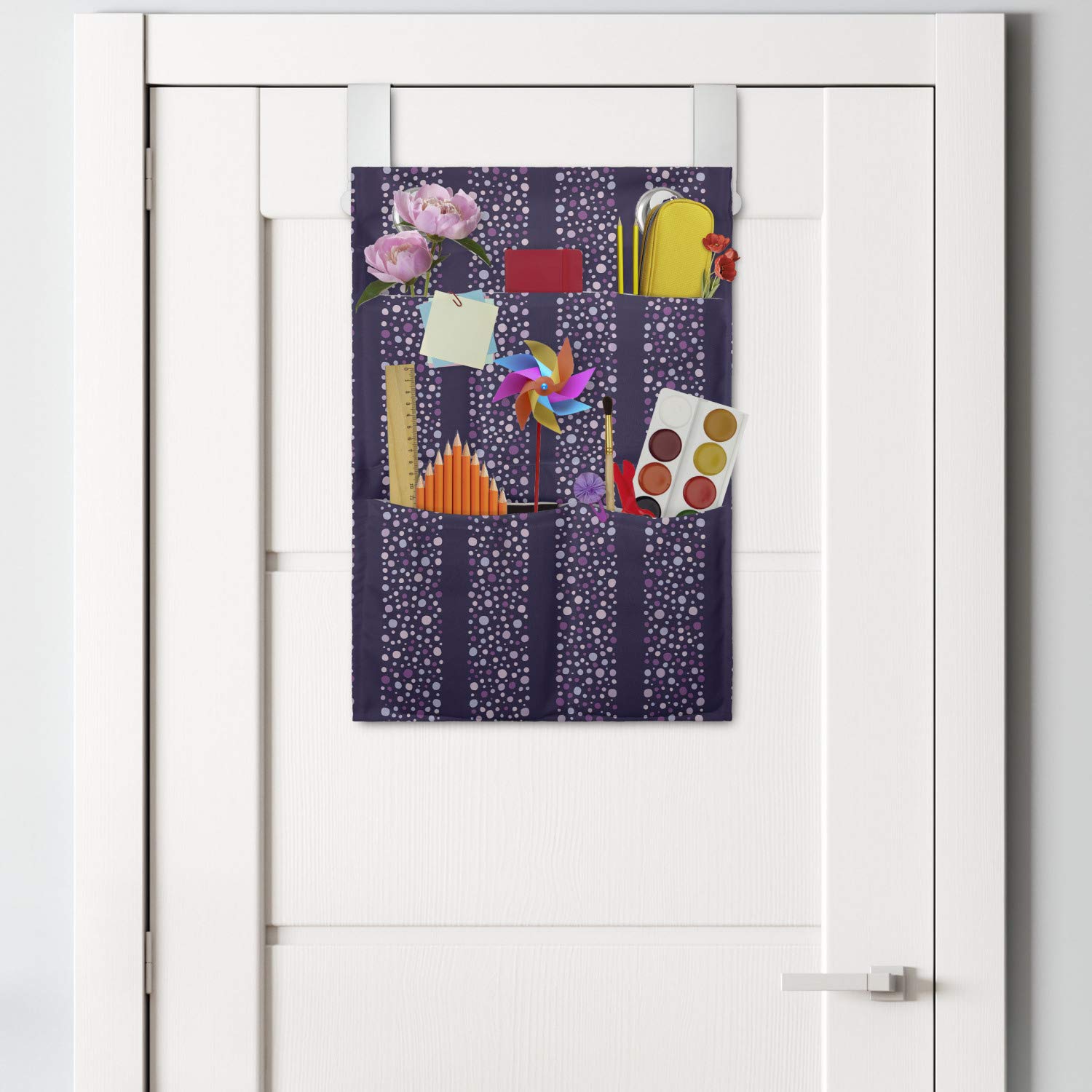 Ambesonne Abstract Hanging Pocket Organizer - Violet Tone Bubbles Vertical Wide Bands Design, 14