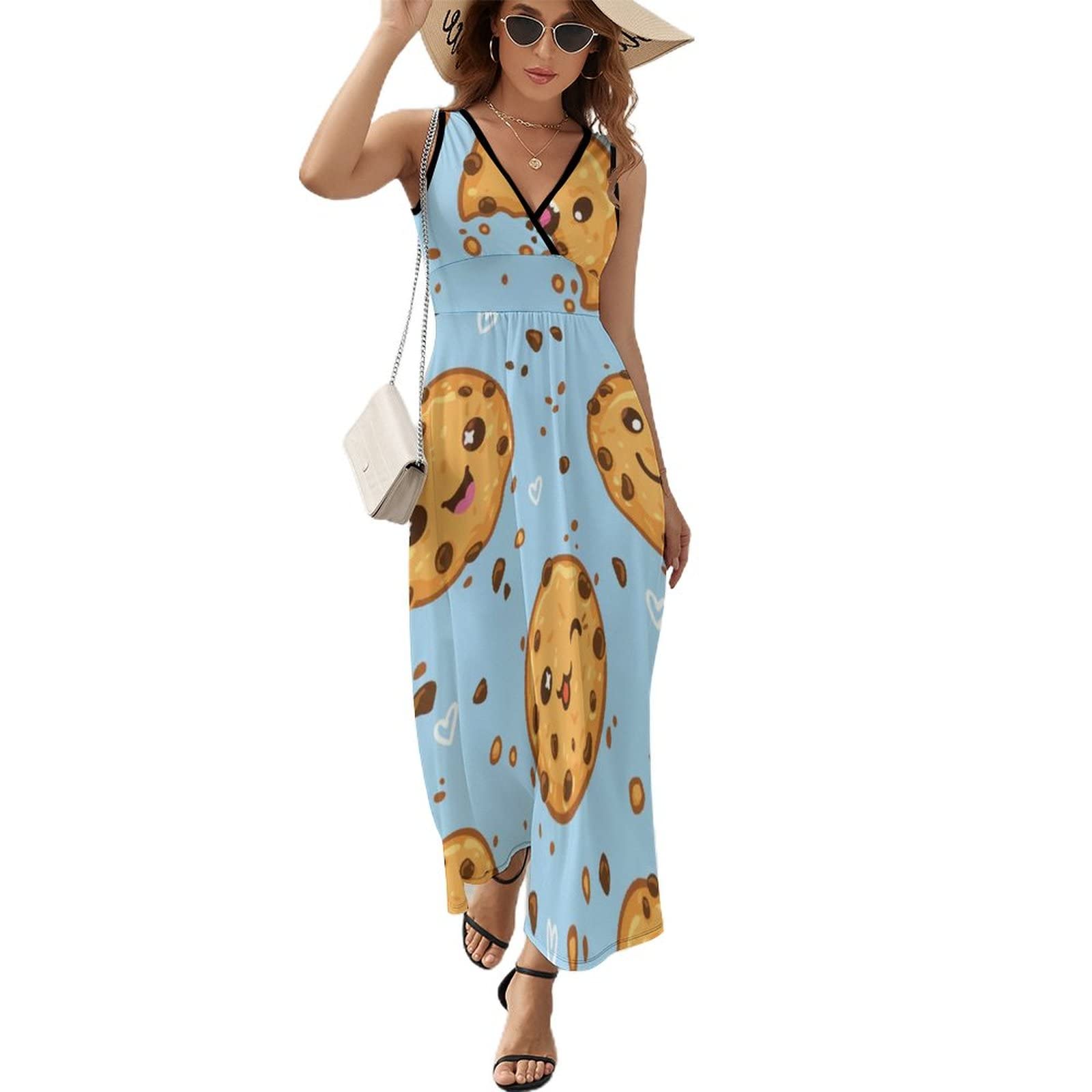BAIKUTOUAN Chocolate Chip Cookies & Women's Sleeveless Maxi Dress - Long Loose Casual Summer Beach Dress for Vacation, Party, and Outdoor Activities