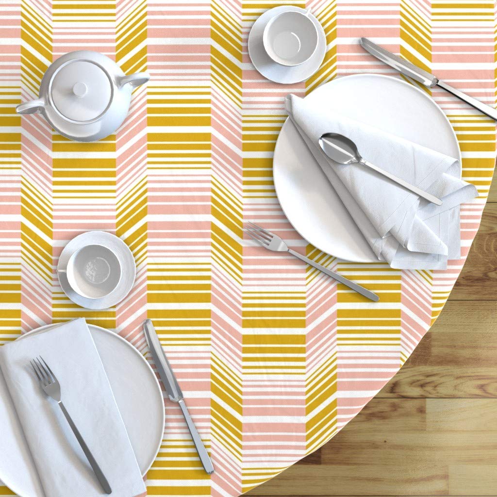 Custom Pink Vintage Retro Geometric Print Cotton Sateen Tablecloth 70
