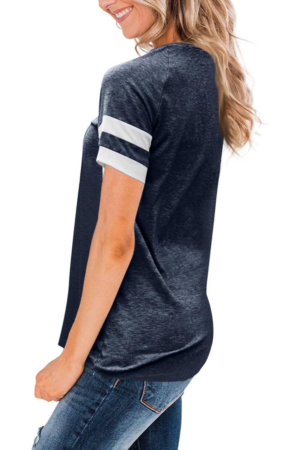 Esobo Women's Short Sleeve Tunic Tops - Loose Fit Crewneck Color Block Casual Tee Shirts & Blouses for Everyday Wear, Work & Weekend Outings