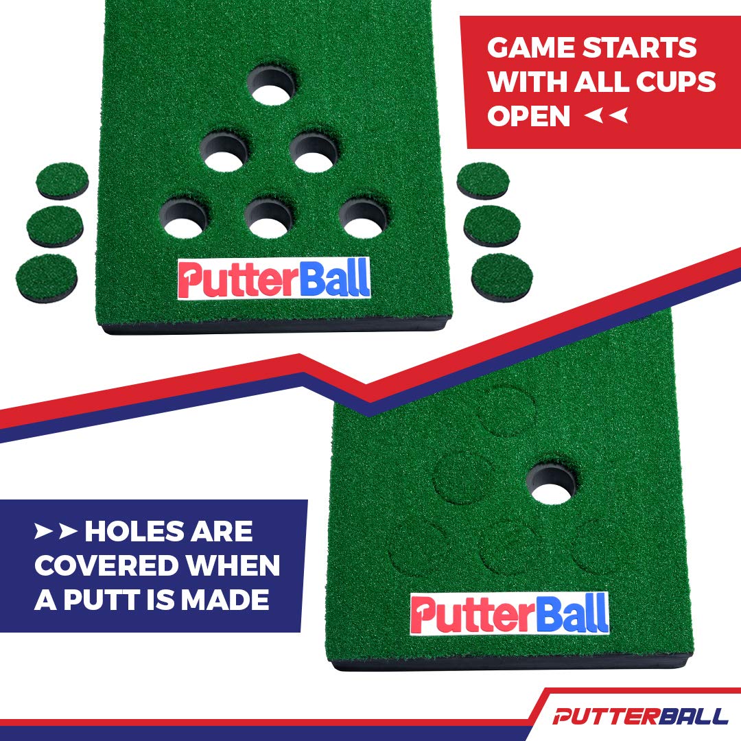 PutterBall Original Golf Pong Game Set - 2 Putters, 2 Balls & Hole Covers - Backyard Putting Green Mat for Indoor & Outdoor Fun - Perfect Party Game for Home, Office, Beach - Great Gift for Family & Friends - Ideal for BBQs, Tailgating & Backyard Parties
