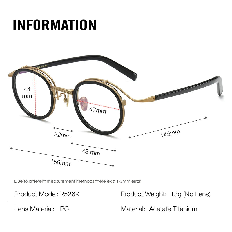 Stylish Aror Men's Full Rim Big Round Titanium Acetate Eyeglasses Frame - Lightweight & Durable for Work, Reading & Fashion (Model 92526)