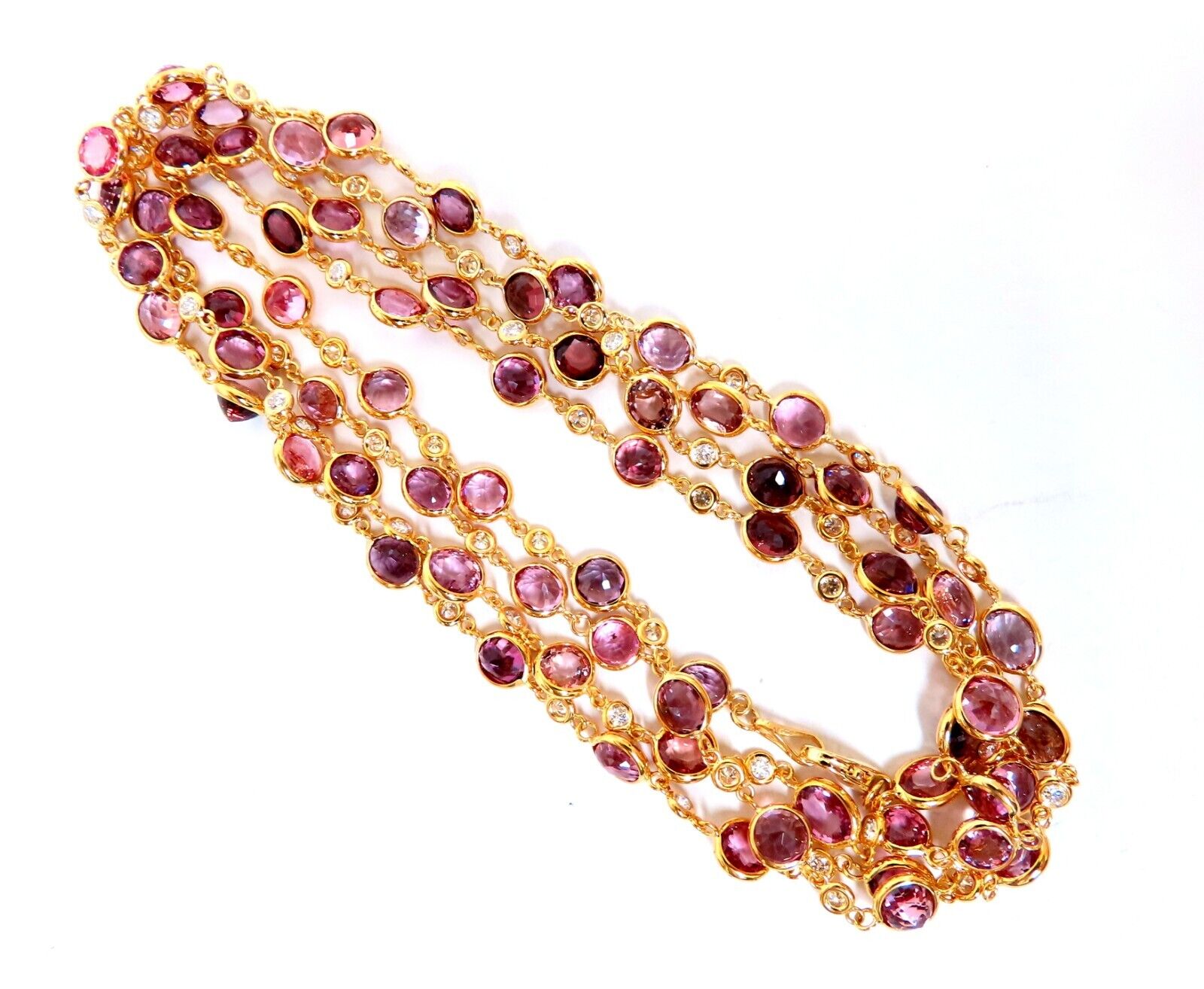 46ct Natural Pink Spinel Diamond Tennis Necklace 40 Inch 14K Gold - Elegant Jewelry for Women, Perfect for Weddings, Parties & Special Occasions