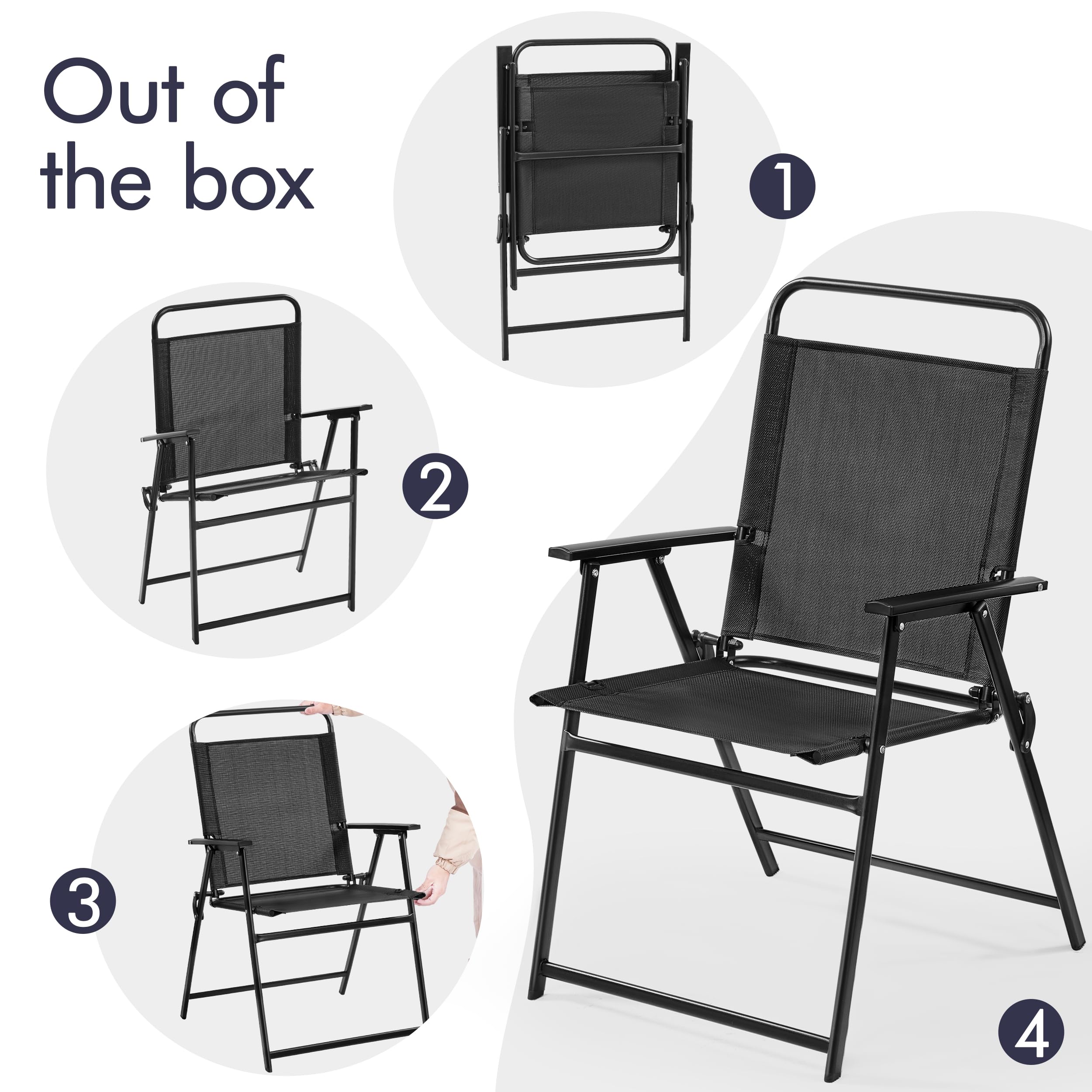 Yaheetech 2-Pack Outdoor Patio Chairs - Foldable Metal Frame Garden Chairs with Armrests, Portable Dining Chairs for Camping, Backyard, Lawn, Deck & Porch - Perfect for Outdoor Relaxation & Entertaining (Black)