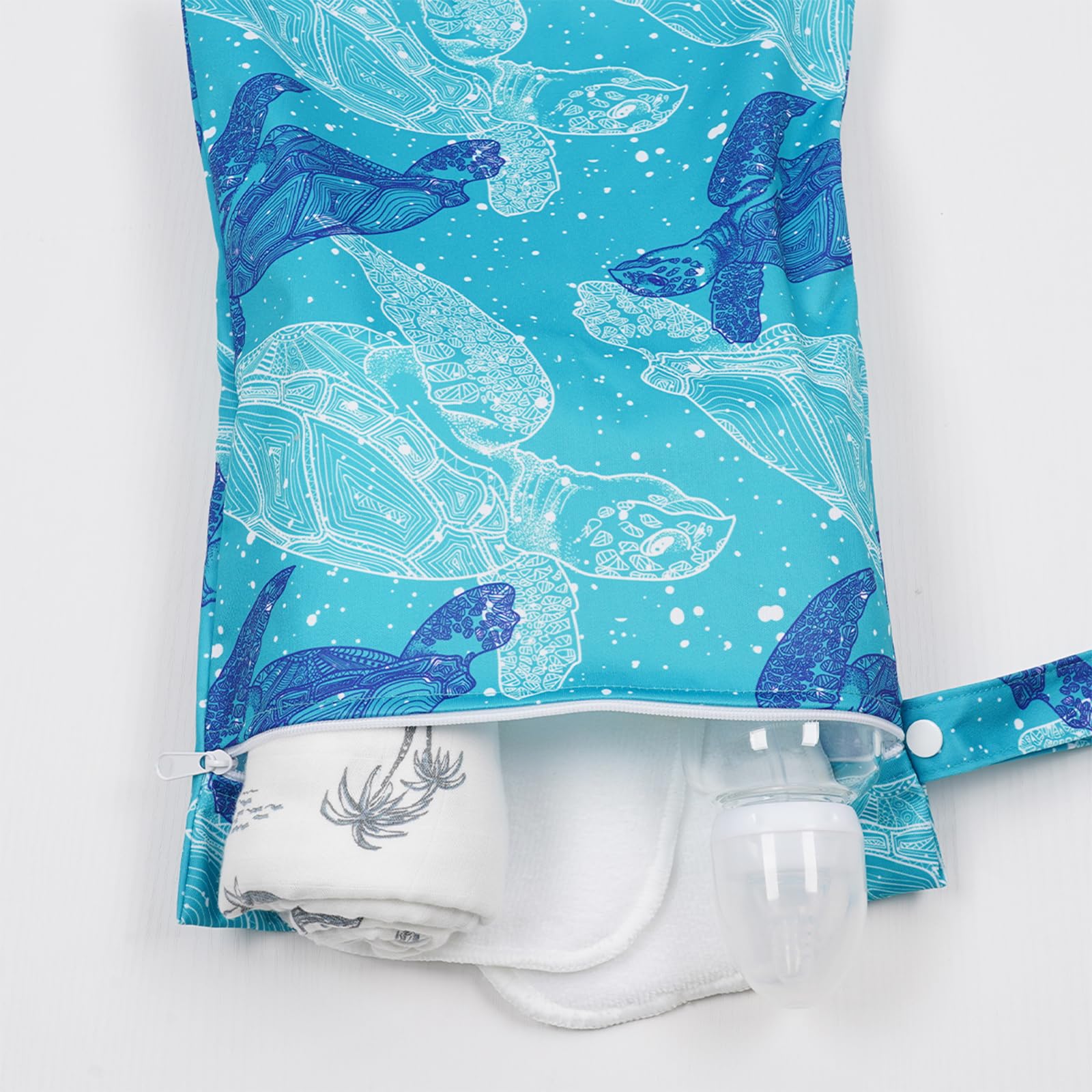 2 Pack Waterproof Reusable Wet Dry Bags with Zipper - Eco-Friendly Cloth Diaper Storage for Travel, Beach, Pool & Swim | Perfect for Baby Diapers, Gym Yoga Clothes, Swimsuits & Water Wipes (Blue Turtle Design) - Ideal for Daycare, Outdoor Activities & Sports Gear Organization