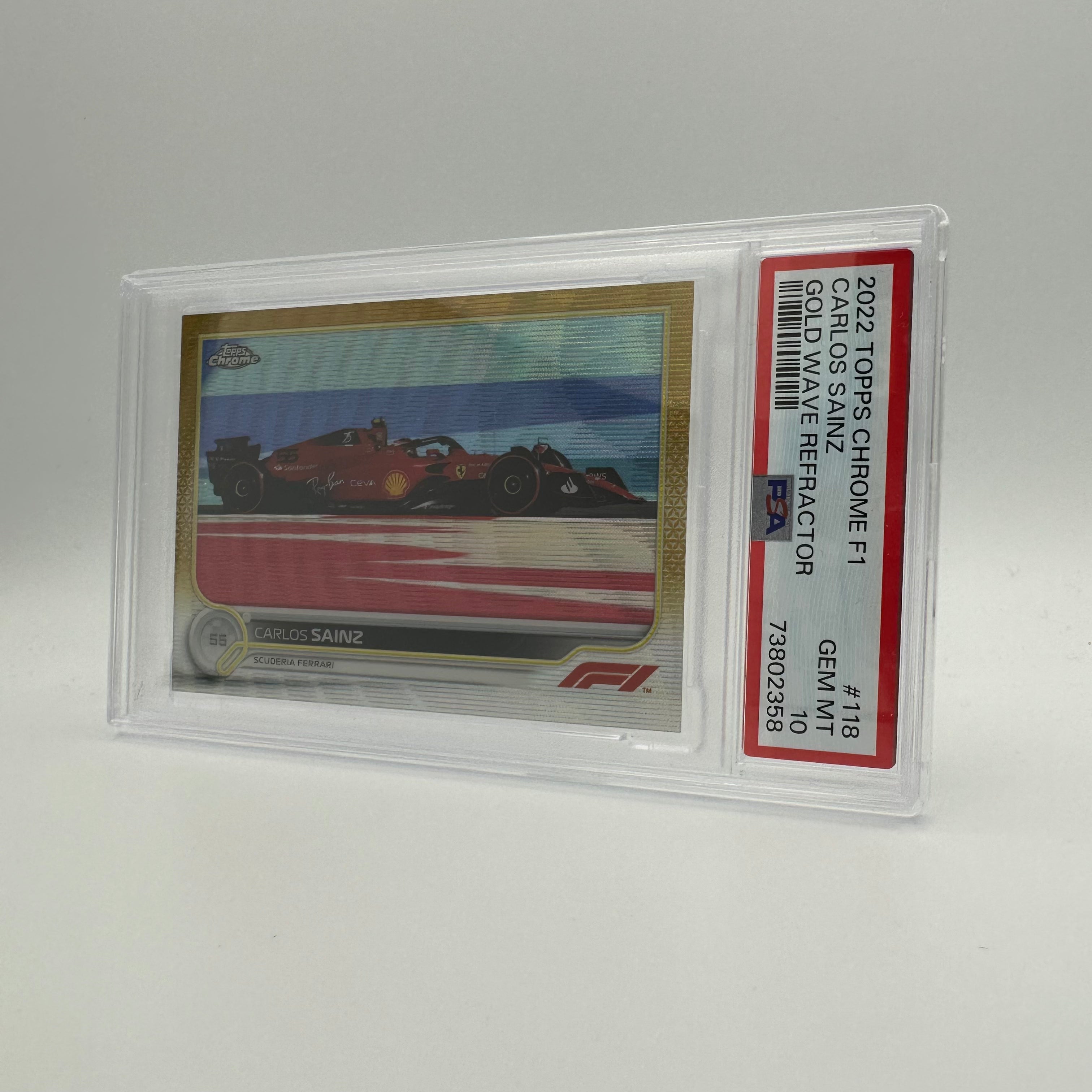 PSA 10 Carlos Sainz #118 34/50 Gold Wave Refractor - Rare Trading Card for Collectors & F1 Fans, Perfect for Display & Investment