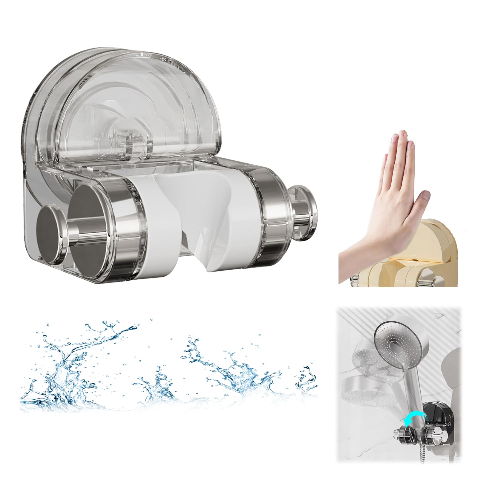 Universal Adjustable Shower Head Holder with Strong Suction Cups - No Drill Wall Mount for Handheld Shower - Removable Bathroom Organizer (Transparent) - Perfect for Small Spaces & Rental Apartments