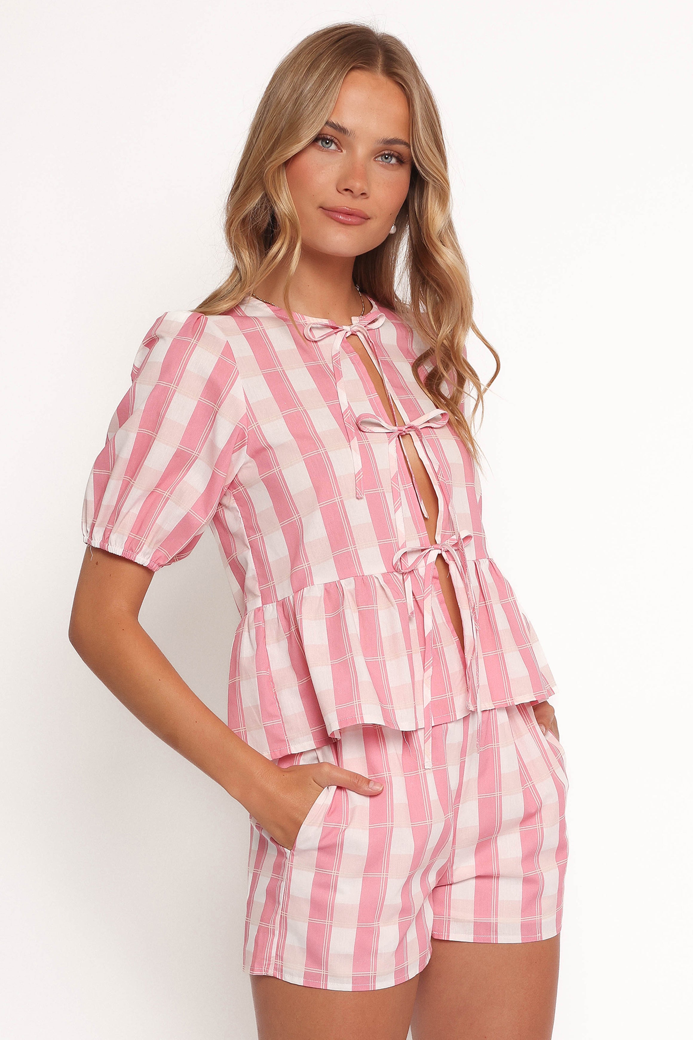 Deborah Short Set - Pink Gingham Summer Outfit for Women | Casual Beachwear, Picnic Dress, Vacation Outfit