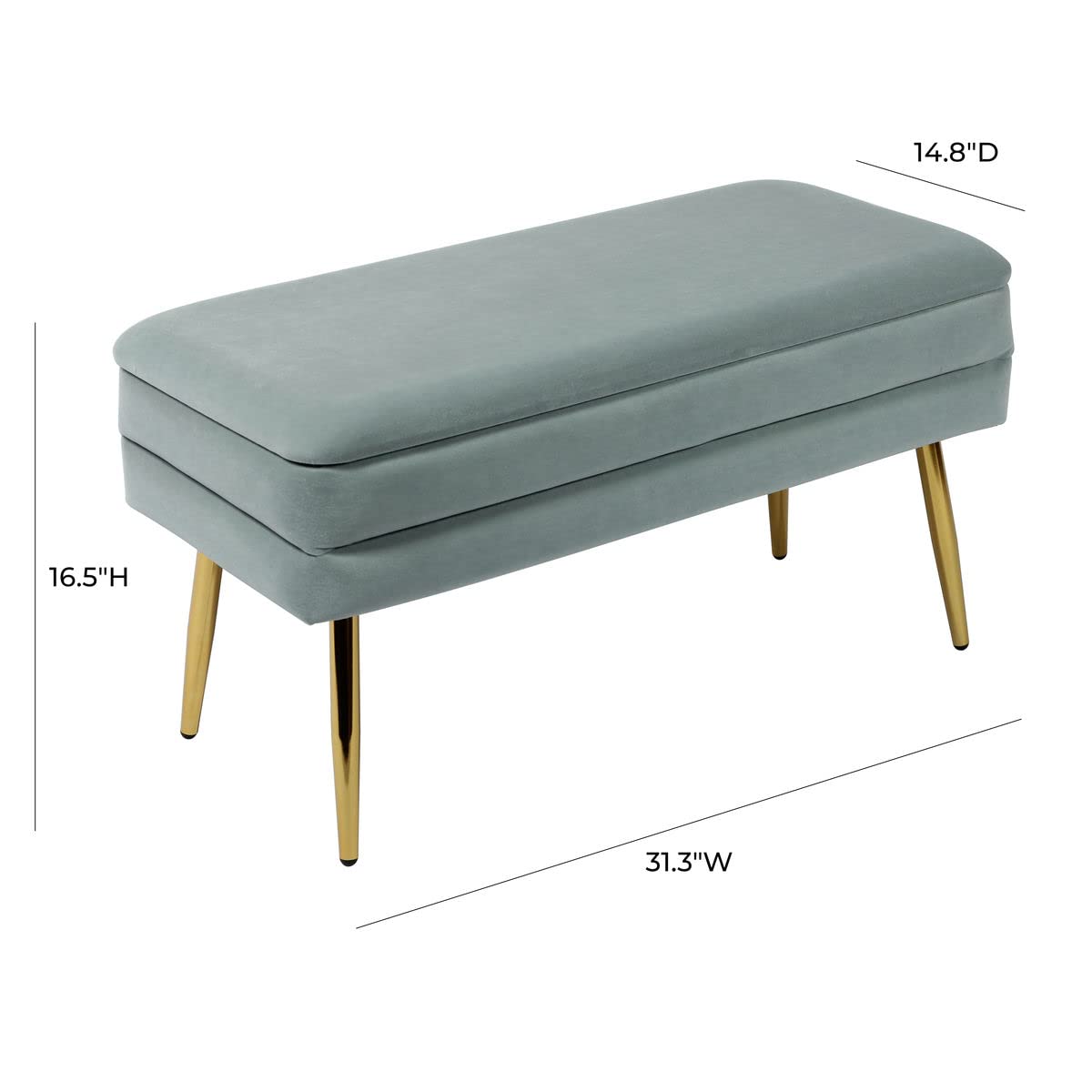 Tov Furniture Ziva Storage Bench - Upholstered Seat with Hidden Storage, Modern Entryway Bench in Sea Blue - Perfect for Living Room, Bedroom, or Hallway Organization