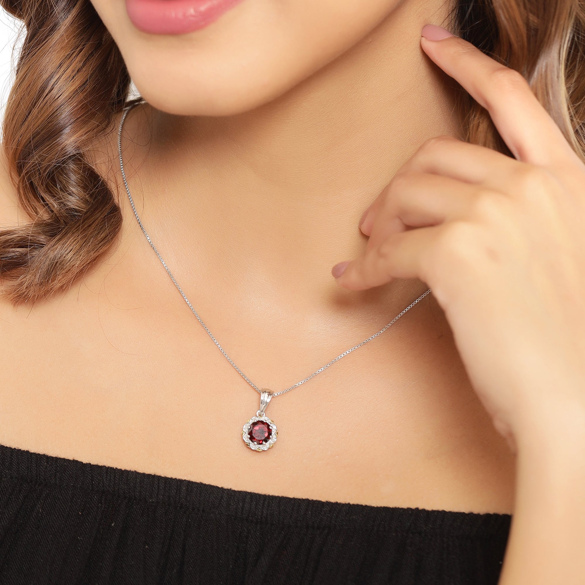 Authentic Garnet & Diamond Pendant Necklace for Women - Elegant 14K Gold Jewelry Gift for Anniversary, Birthday & Special Occasions