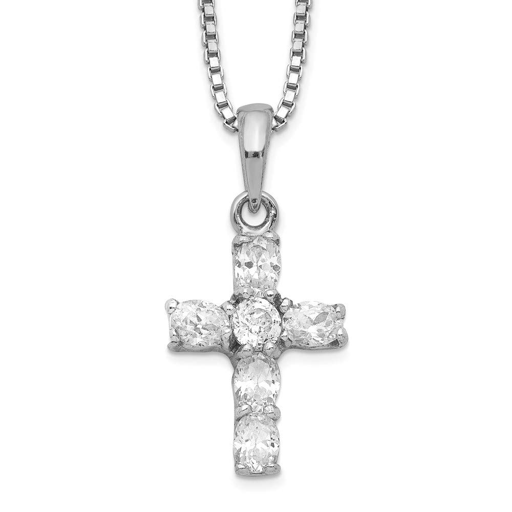 925 Sterling Silver Cubic Zirconia Cross Pendant Necklace for Women - 16