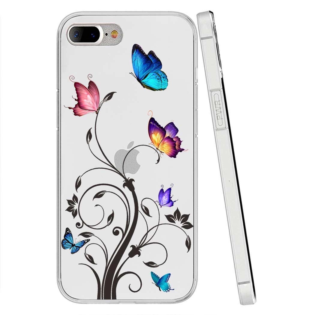 Clear Shockproof TPU Phone Case Compatible with iPhone 7 Plus/8 Plus 5.5 Inch - Cute Butterfly Design Protective Cover for Women & Girls | Perfect for Daily Use, Work, and Travel