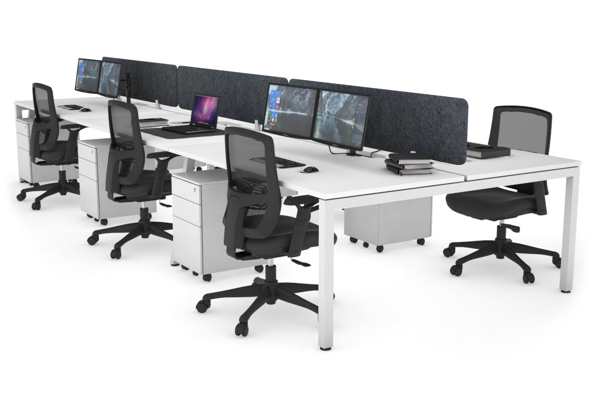 Quadro Square Legs 6-Person Office Workstation Desk - 1200L x 800W with Cable Management Scallop - Ideal for Open Office Layouts & Collaborative Workspaces