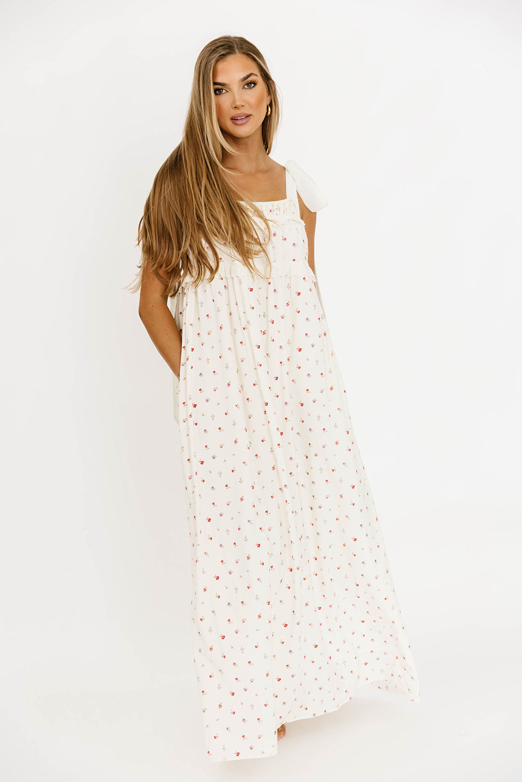 Ellery Women's Floral Maxi Dress with Bow Straps - Bump Friendly Maternity Dress for Pregnancy, Nursing & Postpartum - Perfect for Baby Showers, Weddings & Summer Vacations