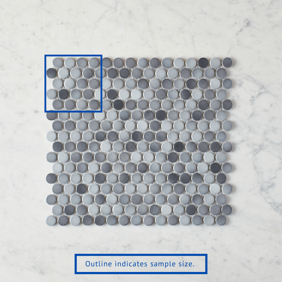 Premium Broadwater Grey Mix Gloss Penny Round Mosaic Tile - Waterproof Peel & Stick Backsplash for Kitchen, Bathroom, and Shower Walls