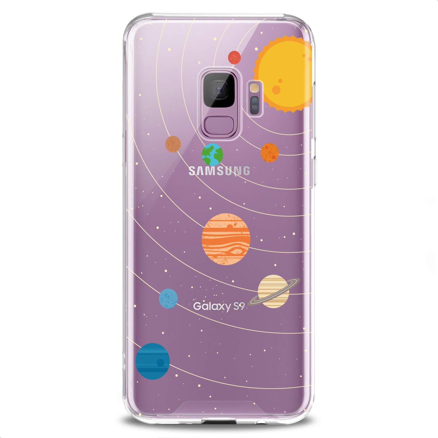 Samsung Galaxy Phone Case Compatible with S24 S23 FE S22 Plus S21 Ultra S20+ S10 Note 20 S10e S9 - Cute Solar System Design with Sun Moon Planets - Flexible Slim Fit Silicone Cover for Women Girls - Perfect for Daily Use, Work, School & Travel