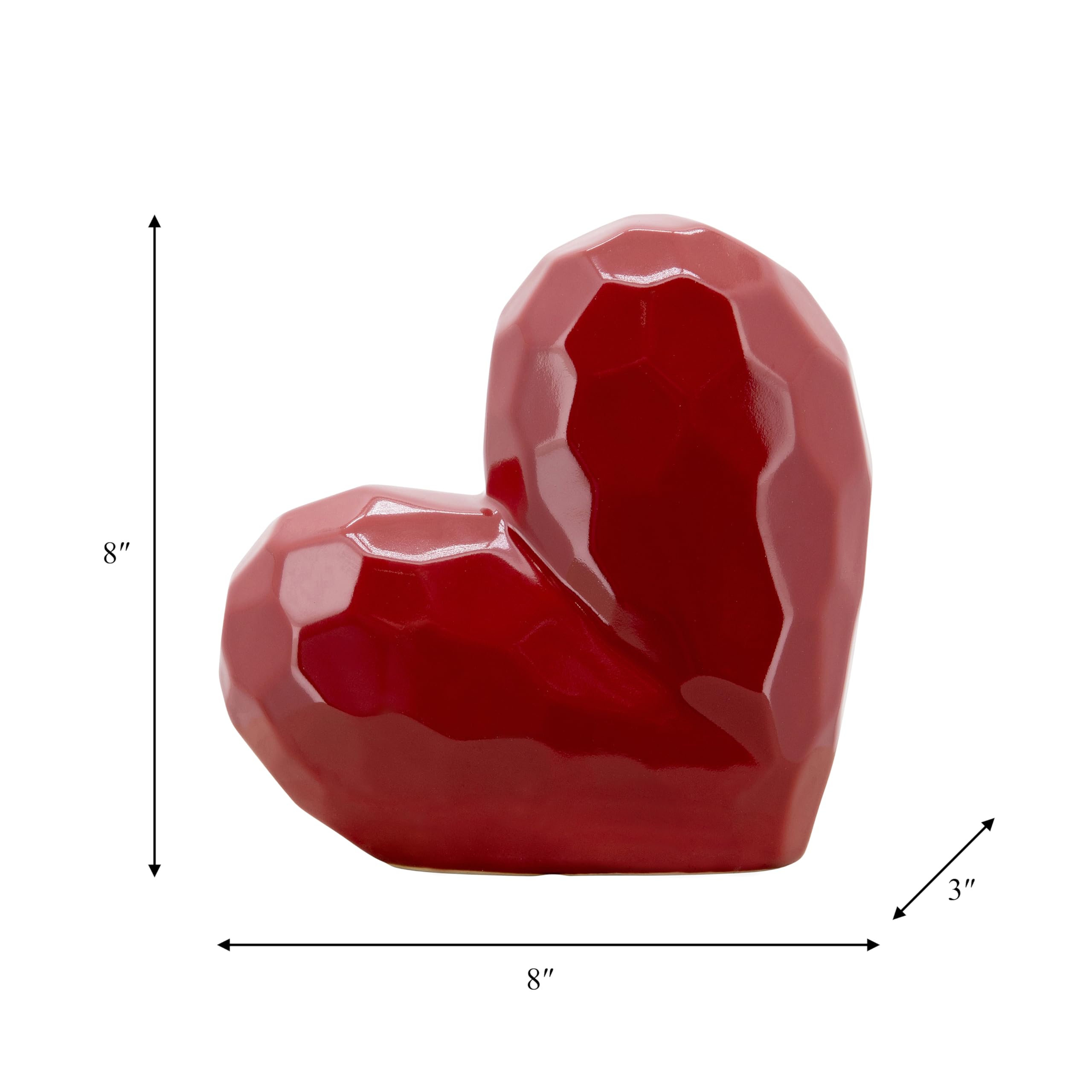 Sagebrook Home Red Stoneware Ceramic Heart-Shaped Decorative Object - Modern Accent for Home, Office, Bedroom & Living Room Decor - 8 Inch Handmade Gift for Valentine's Day, Wedding Anniversary & Romantic Home Styling