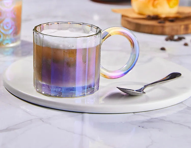 Opa Ring Glass Mug - 12oz Clear Glass Coffee Cup with Handle, Perfect for Hot Tea, Iced Coffee, and Smoothies at Home, Office, or Cafe