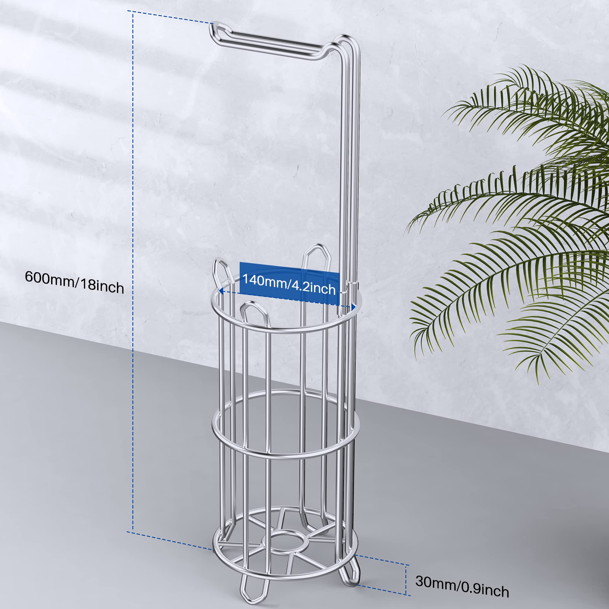 Meangood Free Standing Toilet Paper Holder Stand - Metal Wire Tissue Roll Dispenser for 4 Mega Rolls, Bathroom Storage Rack (Silver) | Perfect for Home, Office & RV Bathroom Organization