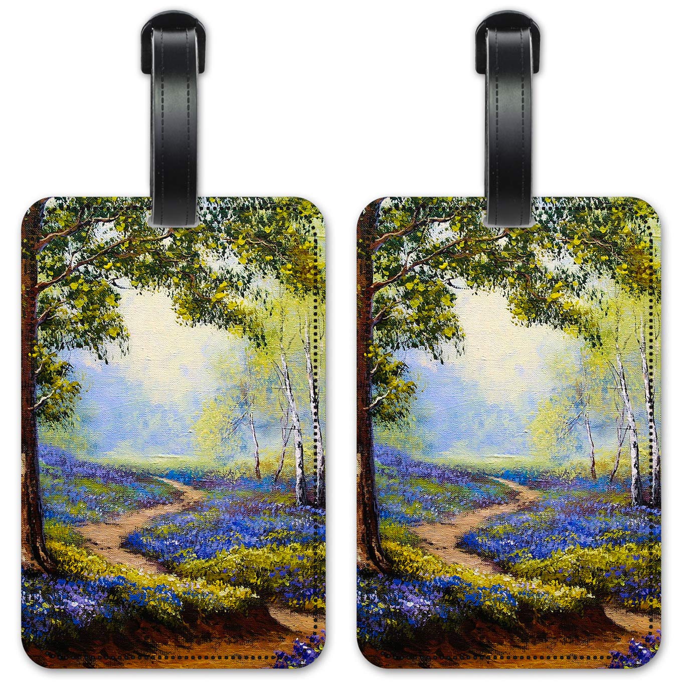 Spring Time in The Forest Luggage ID Tags - Waterproof Suitcase Identification Cards Set of 2 for Travel, Backpack & Suitcase Organization - Perfect for Airports, Cruises & Family Trips