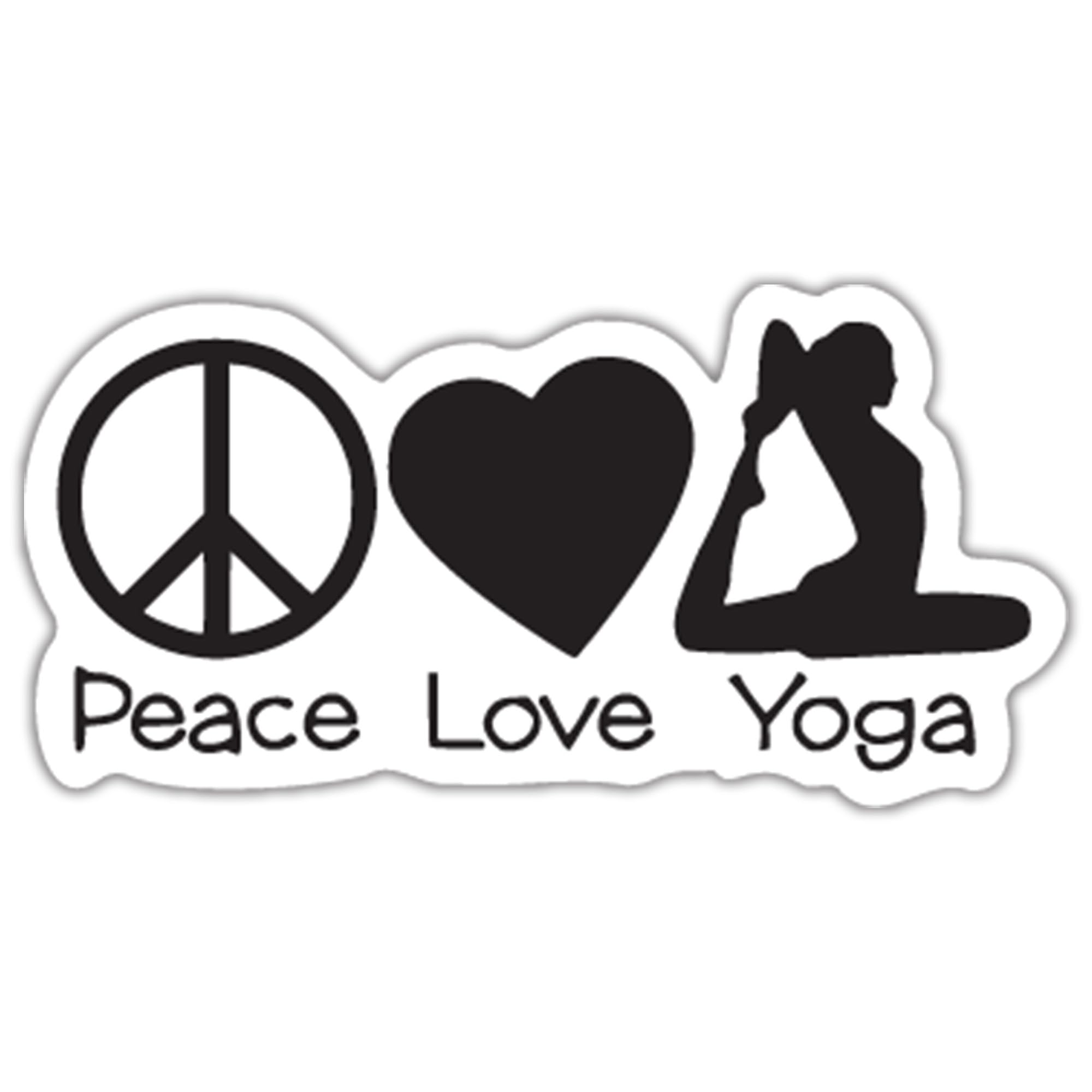 Peace Love Yoga Girl Vinyl Decal Sticker - Black on White Background | 5.5 Inch Removable Waterproof Sticker for Cars, Windows, Walls, Laptops | KCD2370 | Perfect for Yoga Lovers, Meditation Spaces & Boho Home Decor