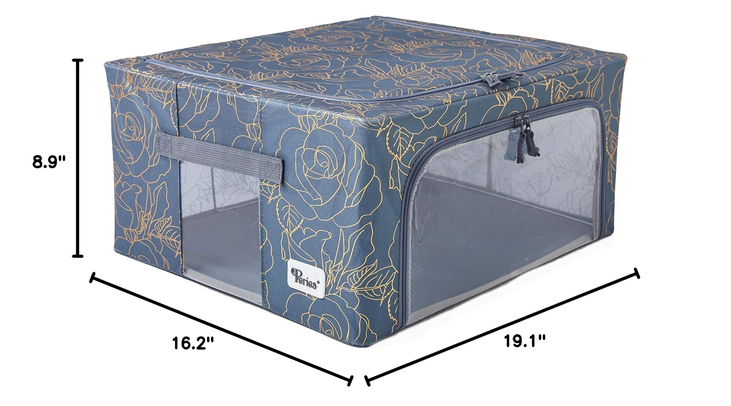 Oxford Cloth Steel Frame Under Bed Storage Boxes - Pack of 2 Medium Closet Organizers (Metallic Floral) - Perfect for Bedroom, Dorm, or Small Space Organization