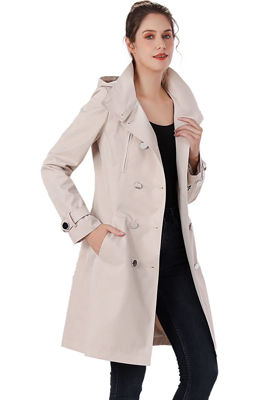 BGSD Women's Amari Waterproof Hooded Trench Coat - Windproof Raincoat for All Seasons, Regular & Plus Sizes (XS-5XL) | Perfect for Commuting, Travel & Outdoor Activities