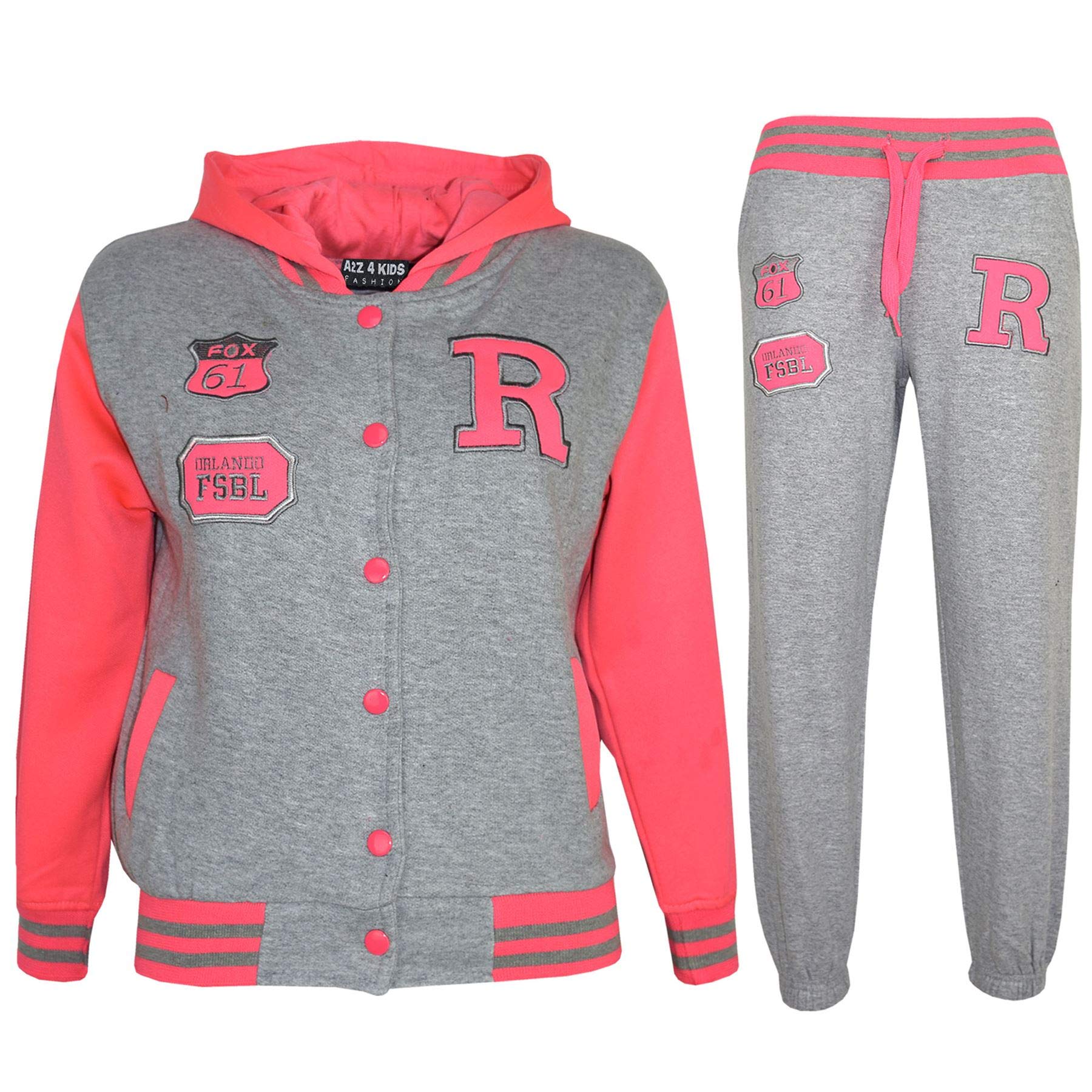 Baseball Tracksuit Set - B.B Hoodie & Joggers with Contrast Jacket in Grey & Neon Pink | Fashion Fox Athletic Wear for Baseball Training, Gym Workouts & Street Style