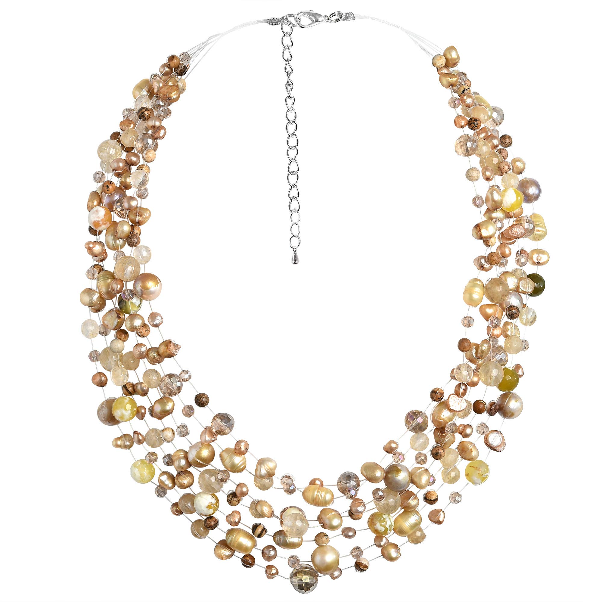Elegant AeraVida Cultured Freshwater Pearl & Reconstructed Agate Necklace for Women - Long Pearl Strand with Cascading Design | Perfect for Weddings, Parties & Formal Occasions