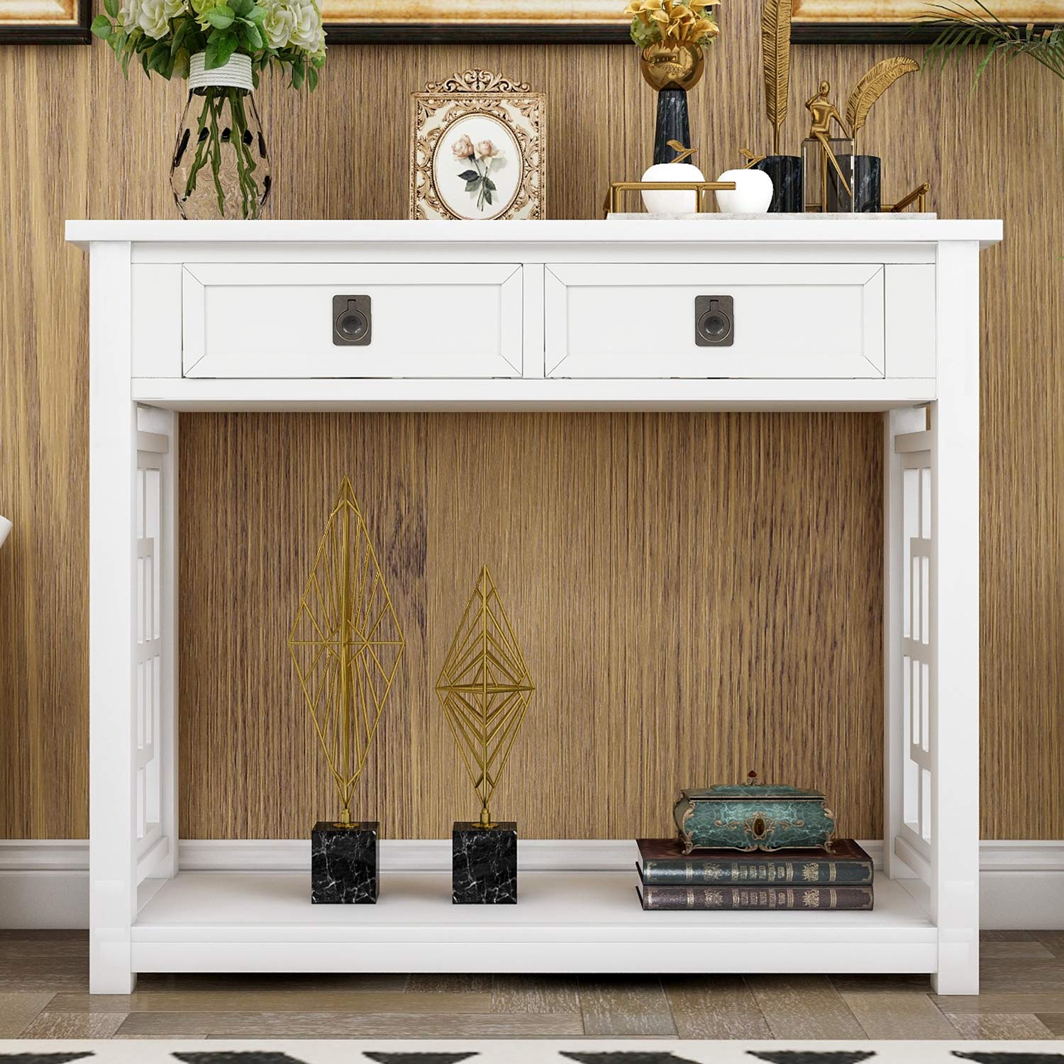 P PURLOVE Console Table - Vintage Sofa Table with Drawer & Bottom Shelf, Entryway Table for Living Room, Hallway - Perfect for Home Decor, Small Space Solution & Entryway Organization