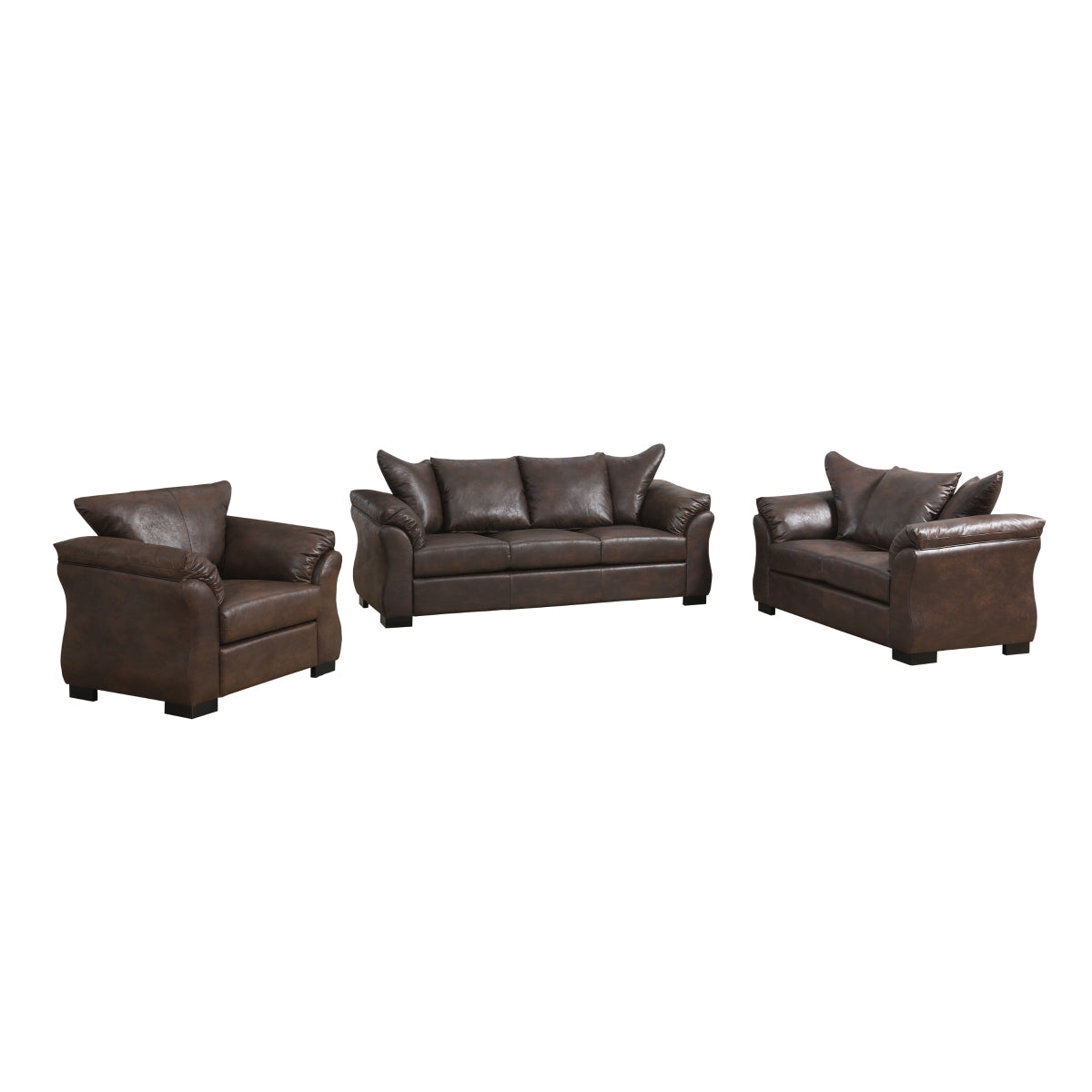 Brown Polished Microfiber Sofa with Removable Cushions - Transitional Modern Design Living Room Furniture for Small Spaces & Apartments
