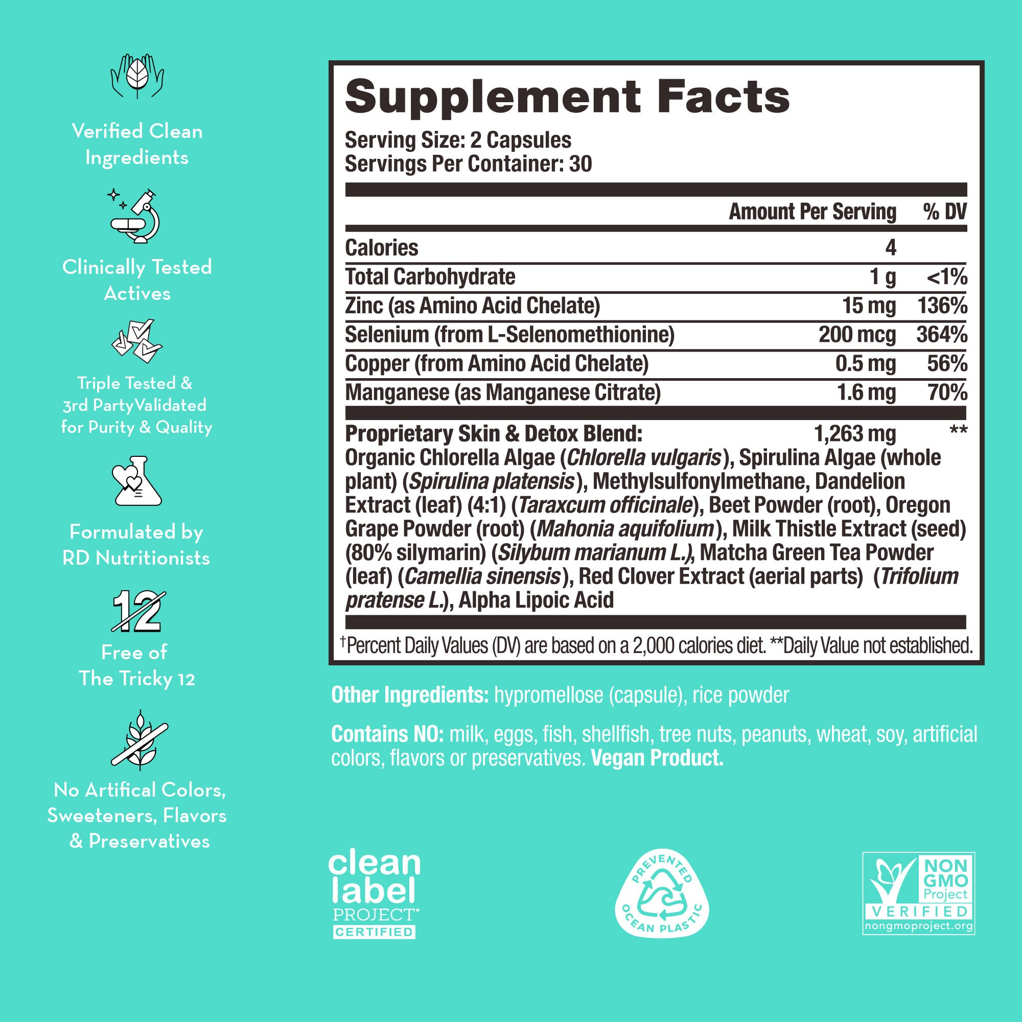 Best Daily Cleanse Clear Skin & Acne Supplement for Adults - Natural Skin Care Vitamins for Face Breakouts & Blemish Control - Perfect for Morning Routine & Teenage Skin Care