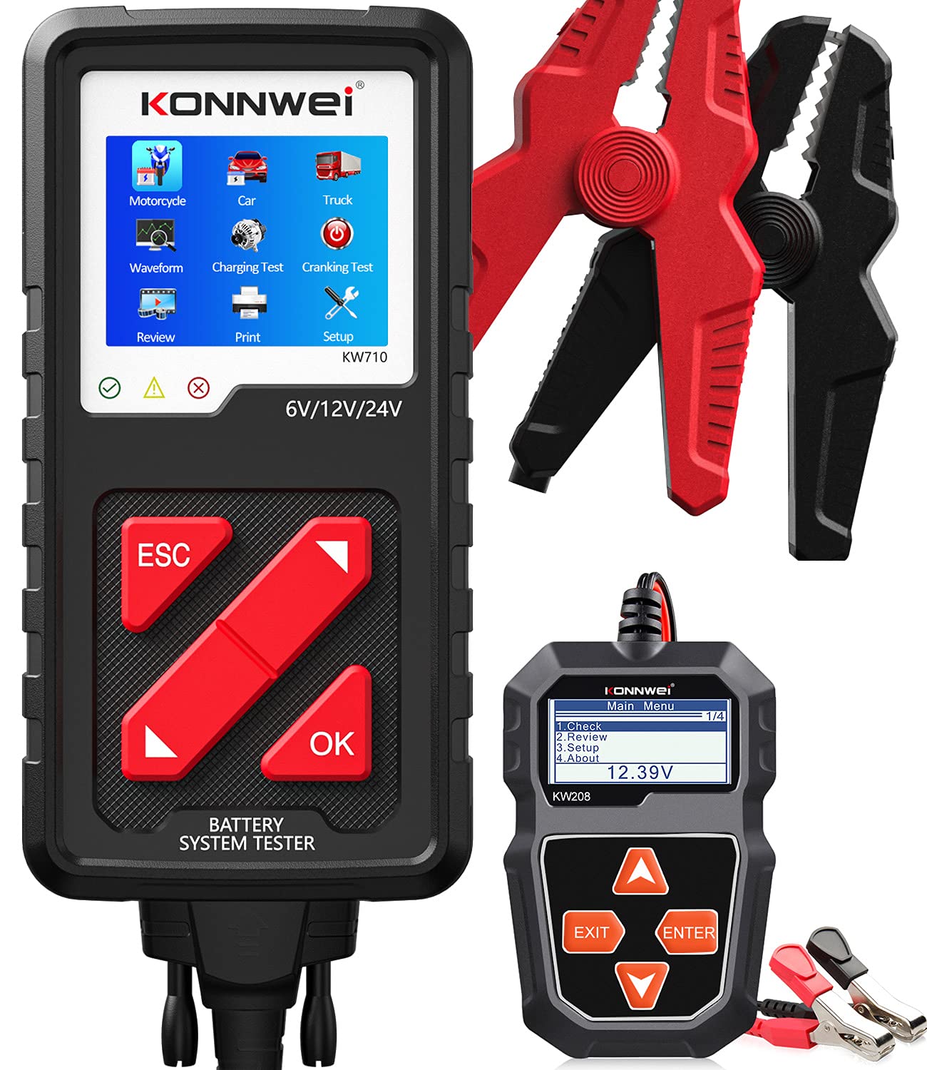 KW208 & KW710 6V 12V 24V Car Battery Tester - Digital Automotive Battery Analyzer for Cars, Trucks, Motorcycles - Perfect for Home Mechanics & Auto Shops