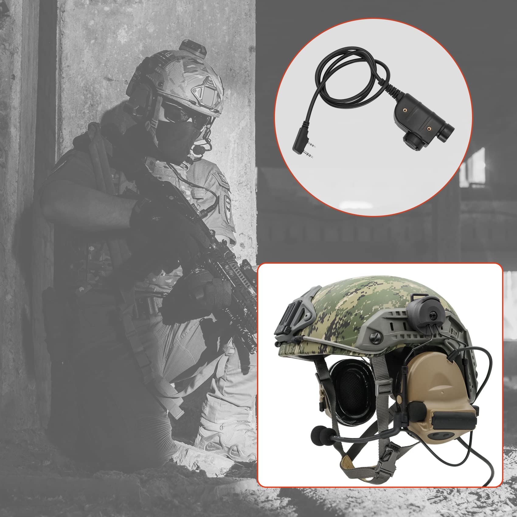 COMTA 2 Tactical Helmet Headset with U94 PTT 2pin Connector - Noise Cancelling Headphones for Airsoft, Hunting & Shooting - Perfect for Military Simulation & Outdoor Sports