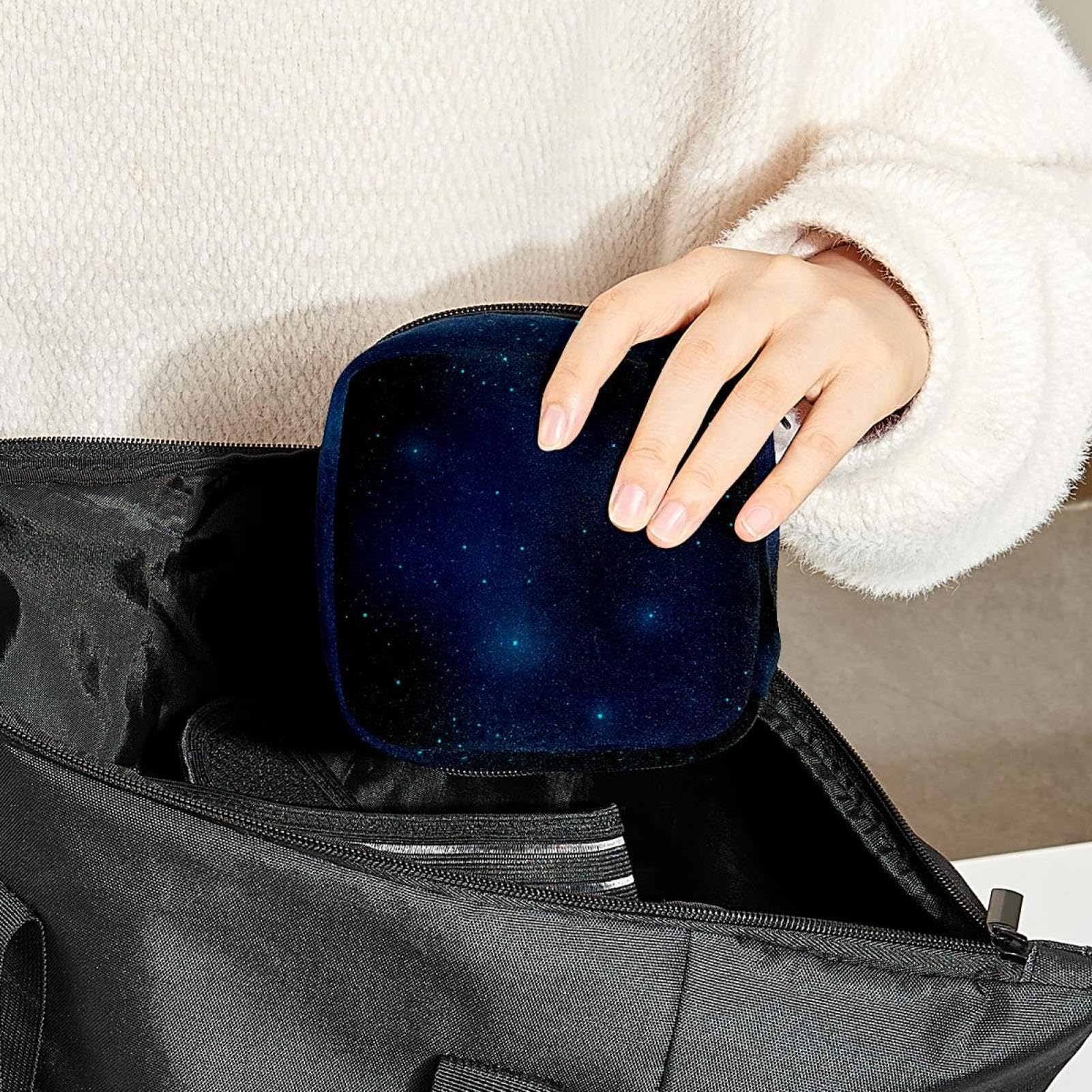 **Stylish Menstrual Hygiene Pouch - Reusable Sanitary Pad & Menstrual Cup Organizer for Women & Girls - Perfect for Travel, Gym & Daily Use - Starry Sky Design**