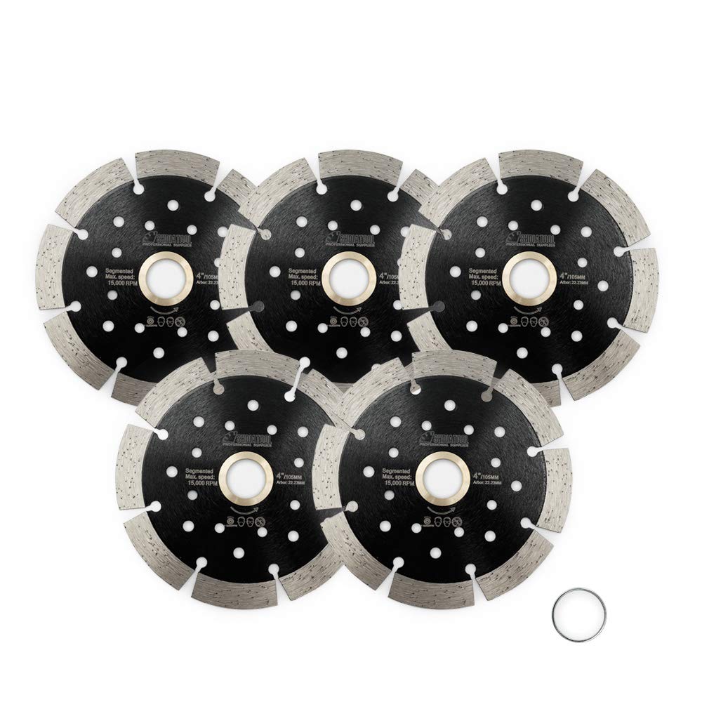 **SHDIATOOL 5 Pack 4 Inch Diamond Blades for Concrete, Stone, Brick, Block – Dry/Wet Segmented Cutting Wheel Disc for Angle Grinder (5/8-7/8 Arbor) – Perfect for Masonry, Construction & DIY Projects**