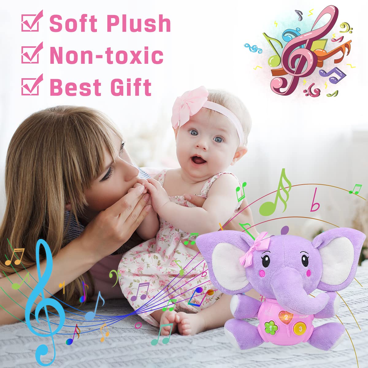 Aiduy Musical Plush Elephant Toy for Babies 6-12 Months - Light Up Gift for Newborns & Infants - Perfect for Playtime & Nursery Decor