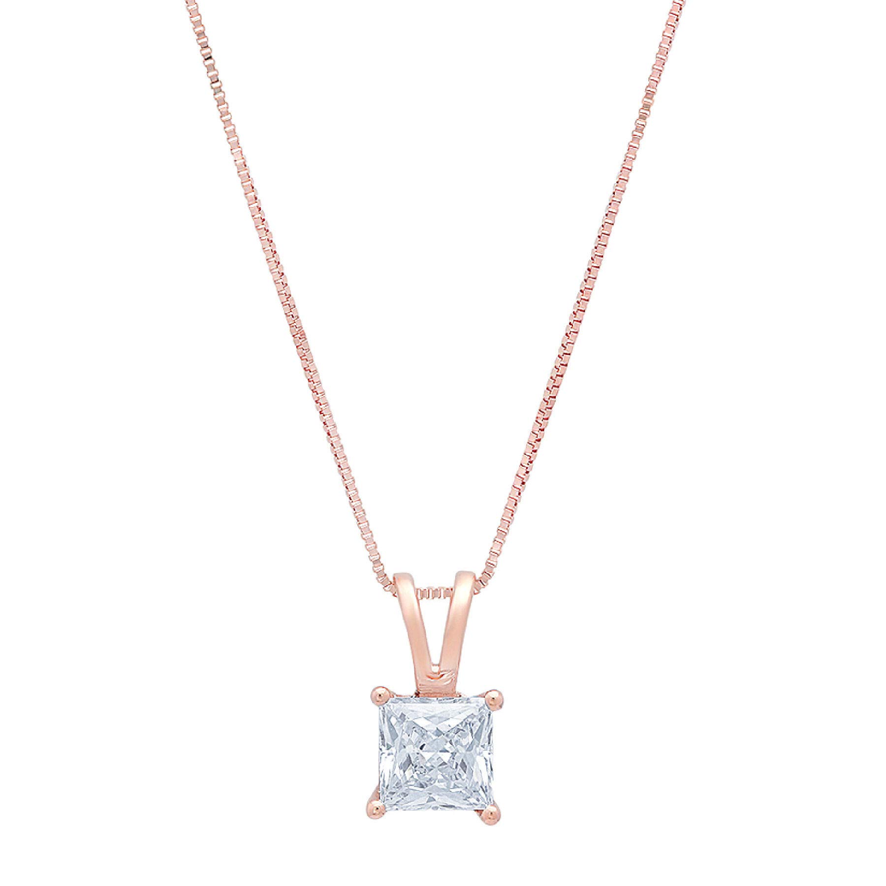 0.50ct Princess Cut Natural Light Blue Aquamarine Solitaire Pendant with 16