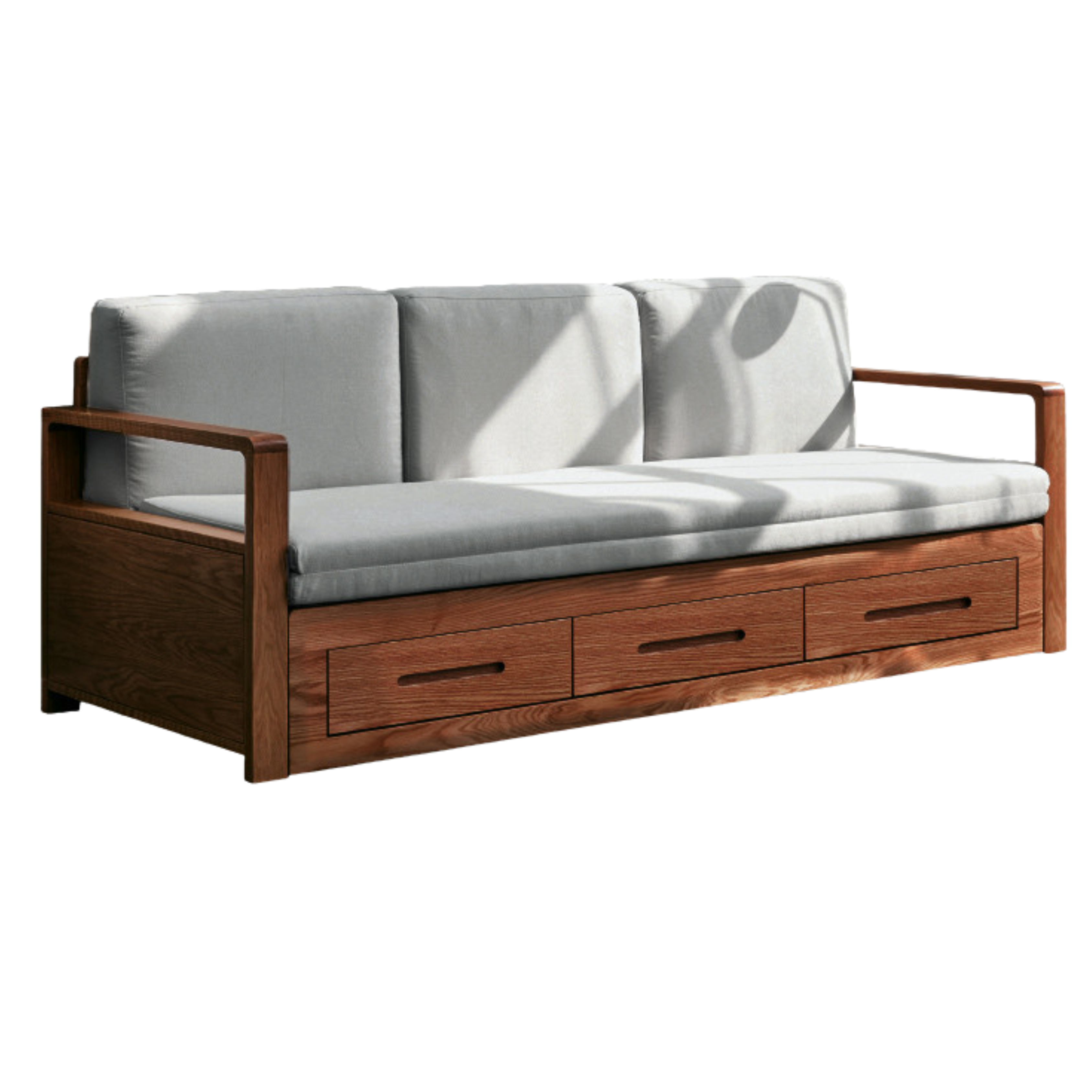 84.2х33-56.2х27.5 inch / 214х84-143х70сm / walnut color sofa bed - fog gray three-drawer