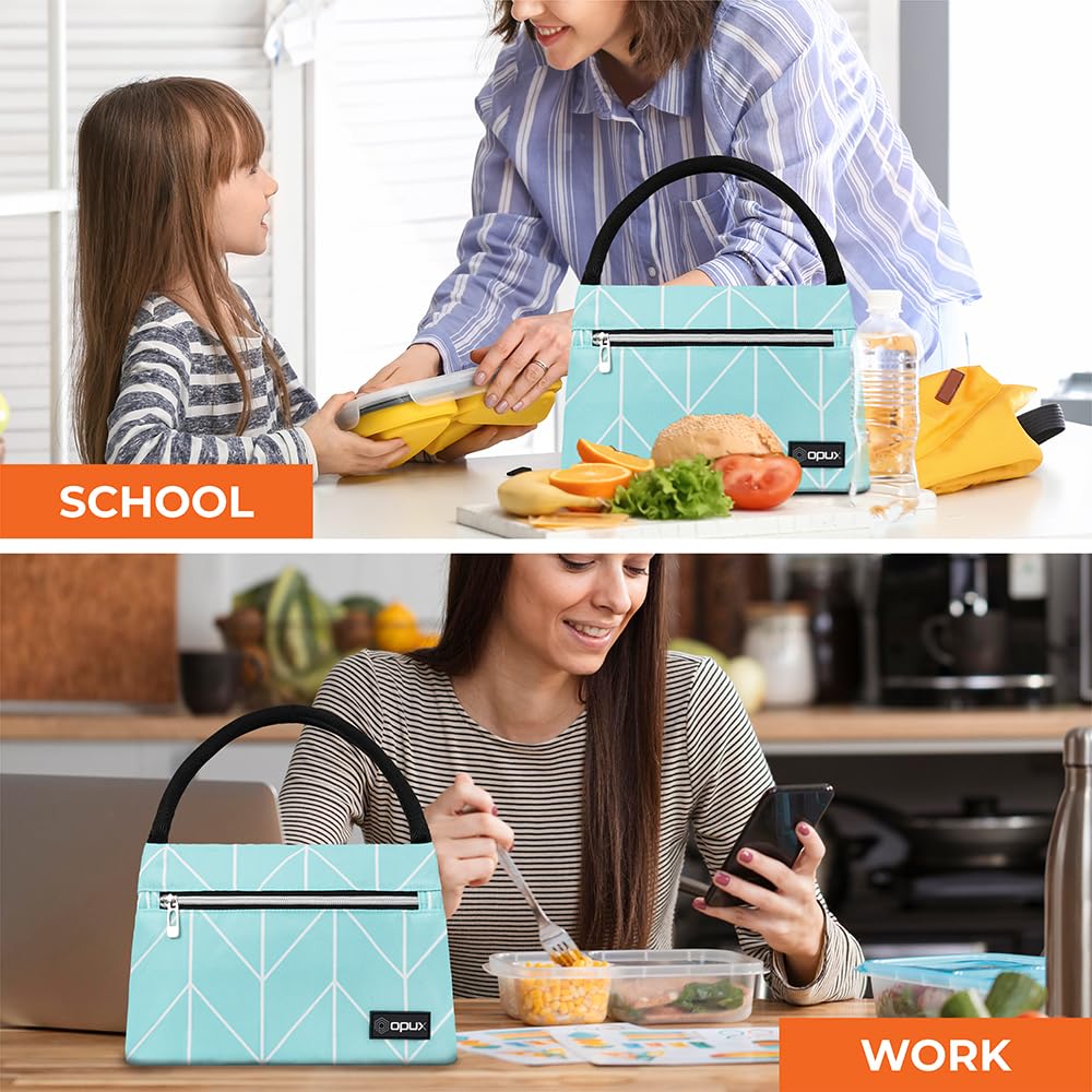 Insulated Lunch Bag for Women & Girls - Reusable Cooler Tote for Work, School, Travel & Picnic - Fits 11 Cans - Chevron Teal Design - Perfect for Office Lunch, Beach Trips & Outdoor Adventures