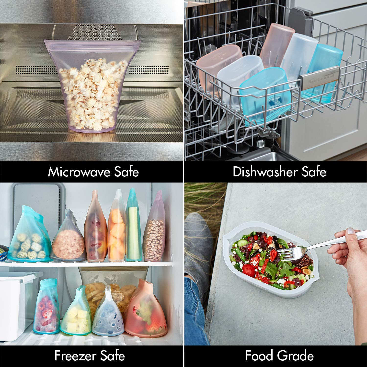 Reusable Silicone Food Storage Bags - Medium Dish Size [Lavender] | Microwave, Dishwasher & Freezer Safe | Eco-Friendly Meal Prep Containers | Made in USA | Perfect for Lunches, Snacks & Freezer Organization