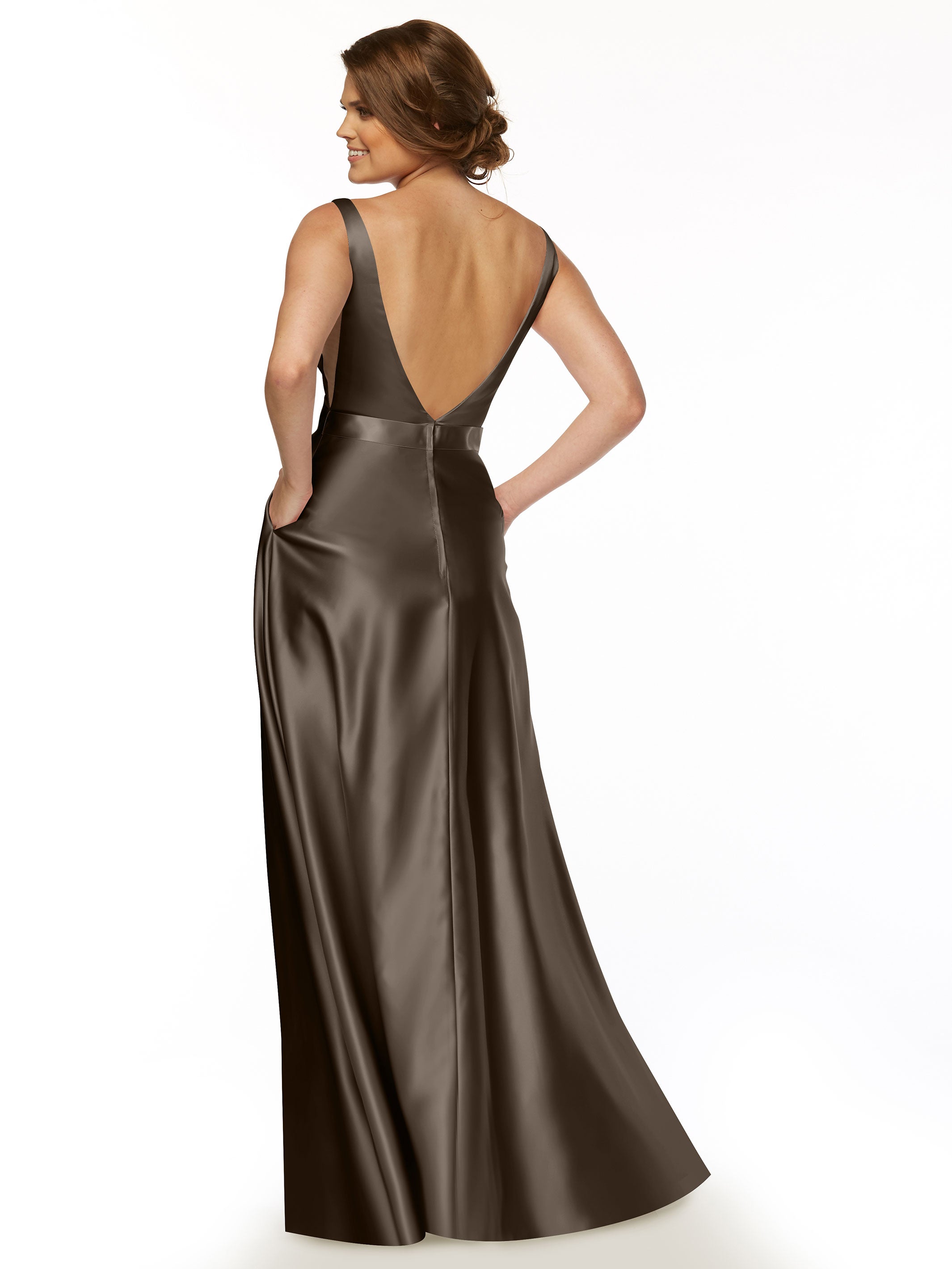 Elegant 80118 Satin A-Line Bridesmaid Dress with V-Neckline & Waist Sash - Perfect for Weddings, Formal Events & Special Occasions