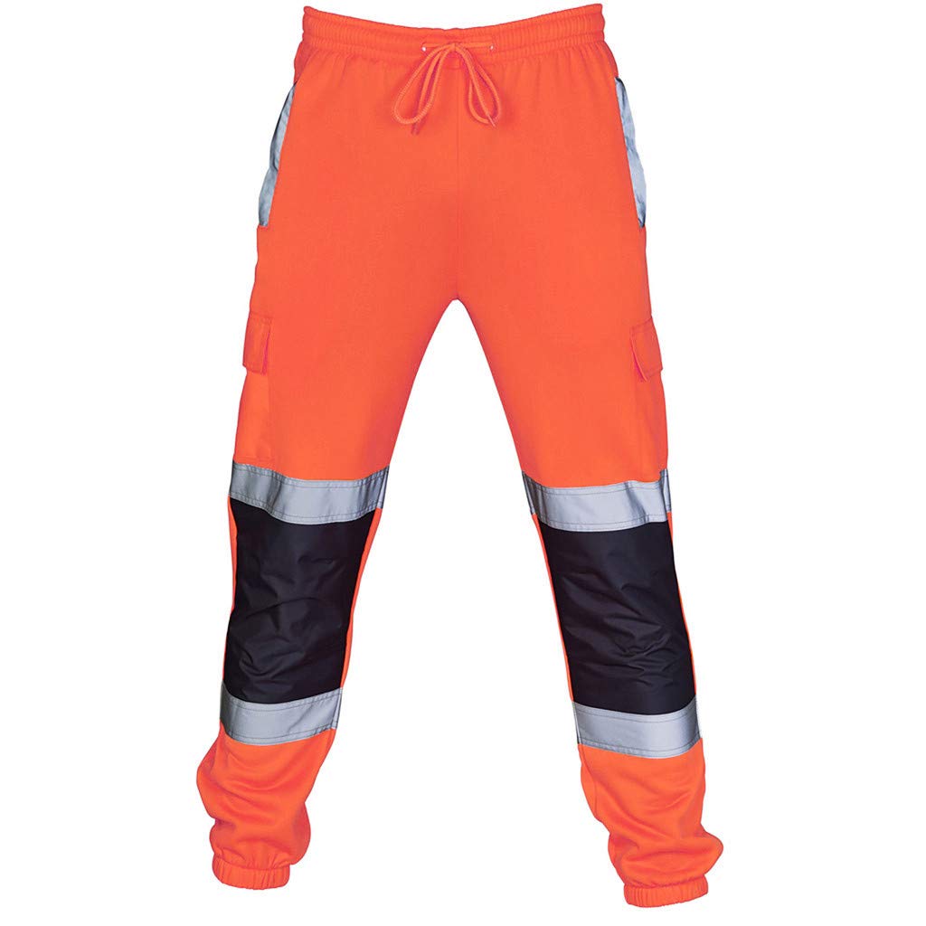 High Visibility Reflective Work Pants for Men - Safety Drawstring Jogger Pants with Pockets | Construction, Night Work & Outdoor Activities