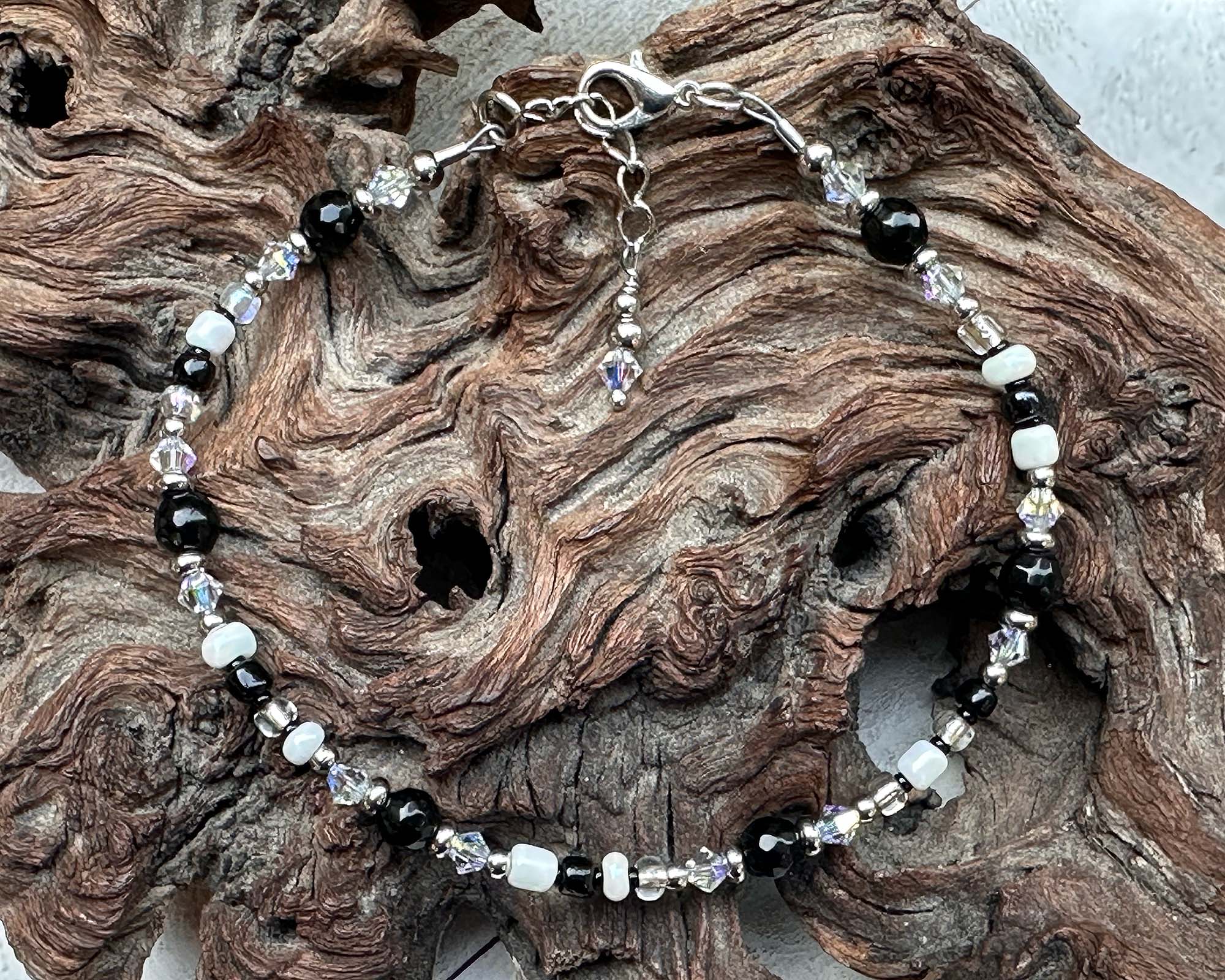 Black Agate Gemstone Beaded Anklet Bracelet for Women - Handmade Adjustable Ankle Chain for Boho Style, Yoga, Meditation & Beach Wear