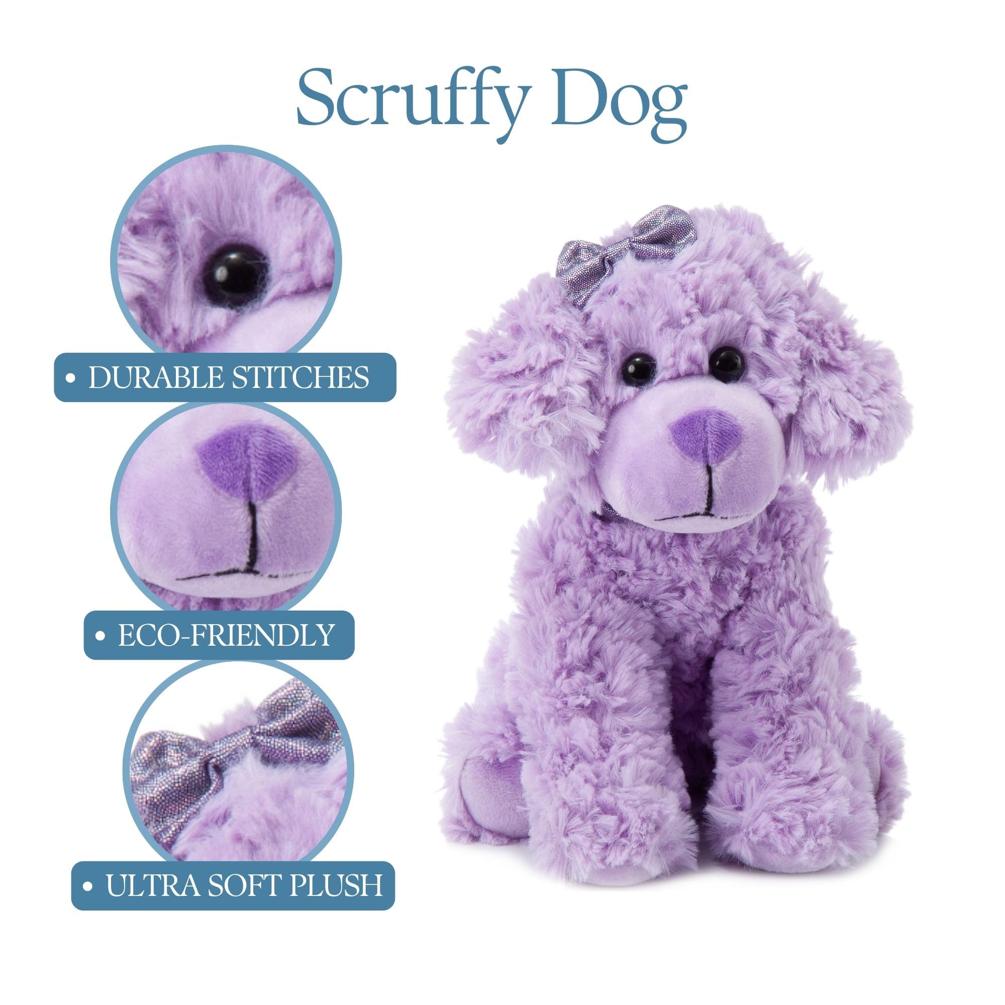 Soft & Cuddly Scruffy Dog Plush Toy - 9 Inch Purple Stuffed Animal, Perfect Gift for Girls & Kids | Great for Birthday Presents, Nursery Decor & Comfort Companions