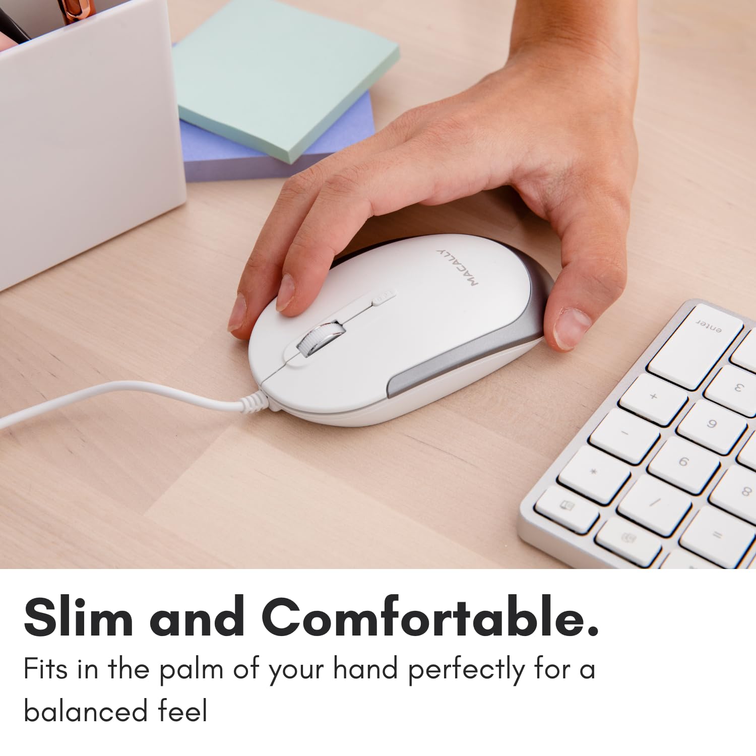 Macally Silent Wired Mouse - Slim USB Mouse for Mac/Windows PC with DPI Switch - Perfect for Office & Home Use