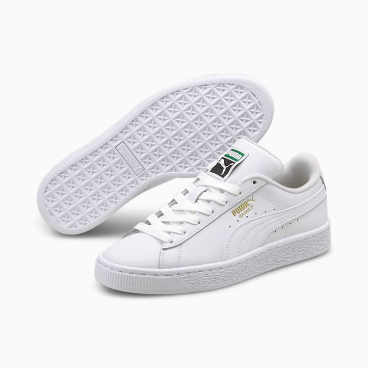 PUMA Junior Basket Classic XXI Big Kids' White Basketball Shoes - Comfortable & Stylish Sneakers for Boys and Girls - Perfect for School, Sports, and Casual Wear