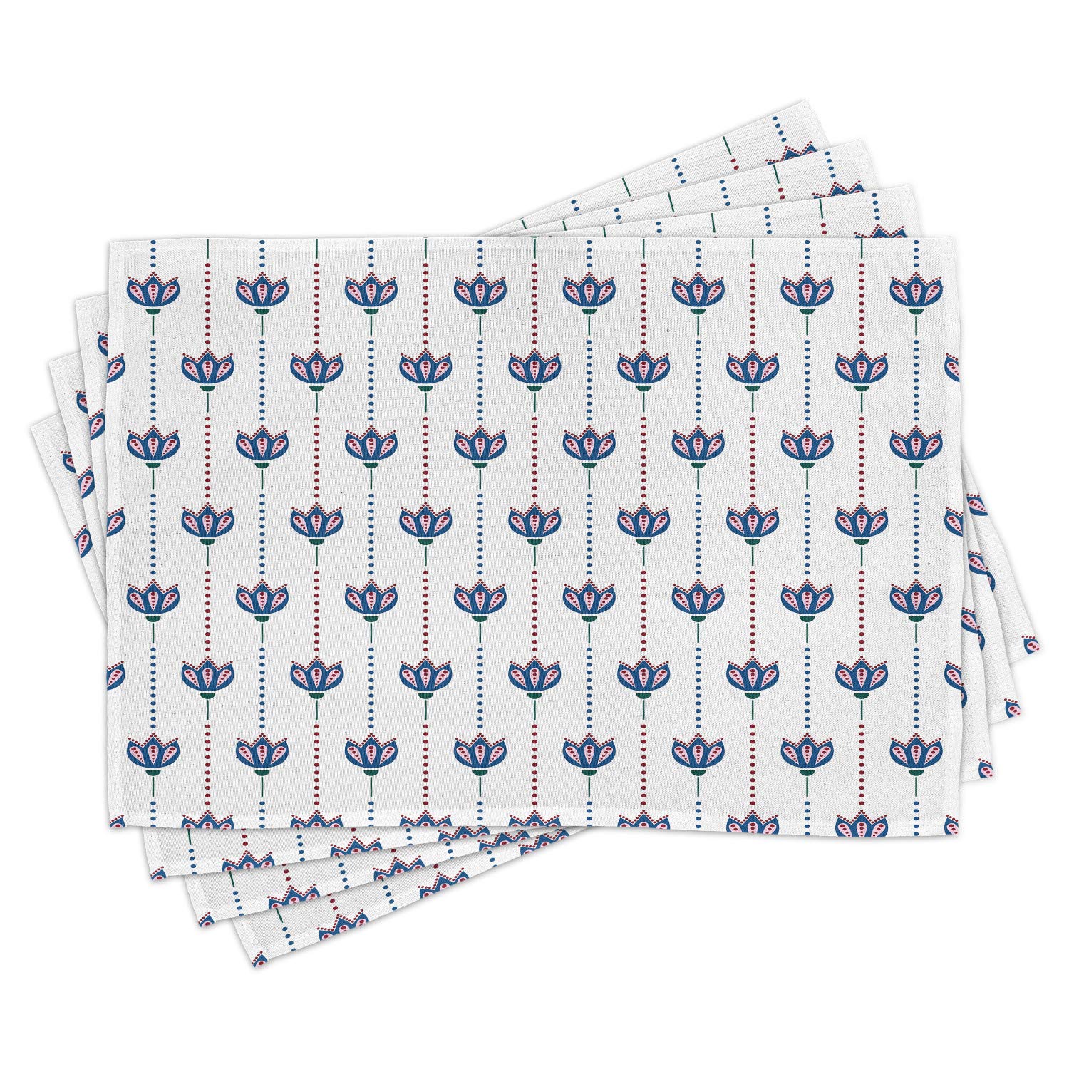 Ambesonne Asian Place Mats Set of 4 - Ottoman Tiles Inspired Bohemian Tulip Flowers & Polka Dots Design - Washable Fabric Table Mats for Dining Room & Kitchen Decor in Red, Navy Blue & White - Perfect for Dinner Parties, Holiday Gatherings & Everyday Meals